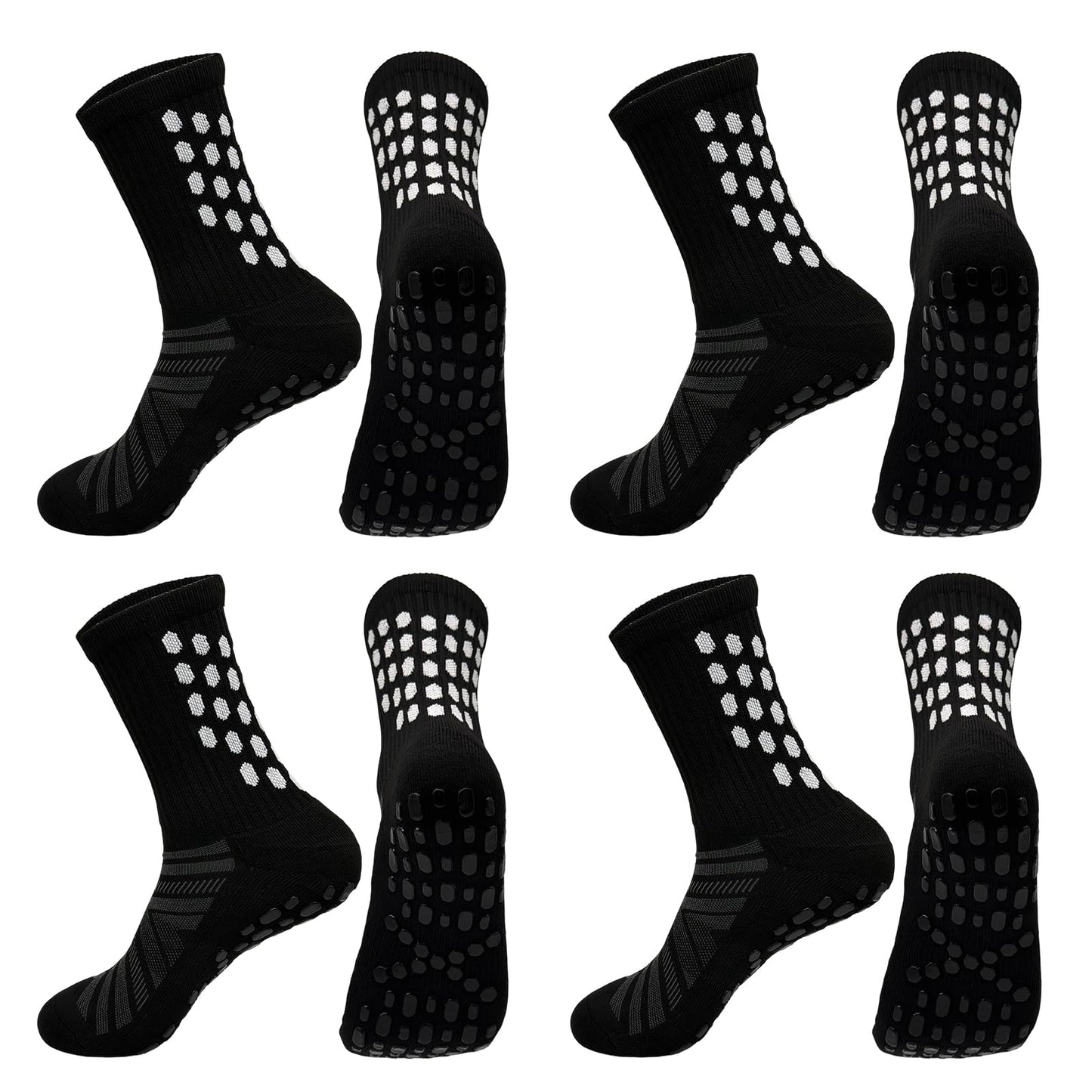vibsteps 4 Pairs Anti Slip Soccer Grip Socks for Men & Youth, Breathable Mesh Non Slip Football Socks for Academy Players, Black