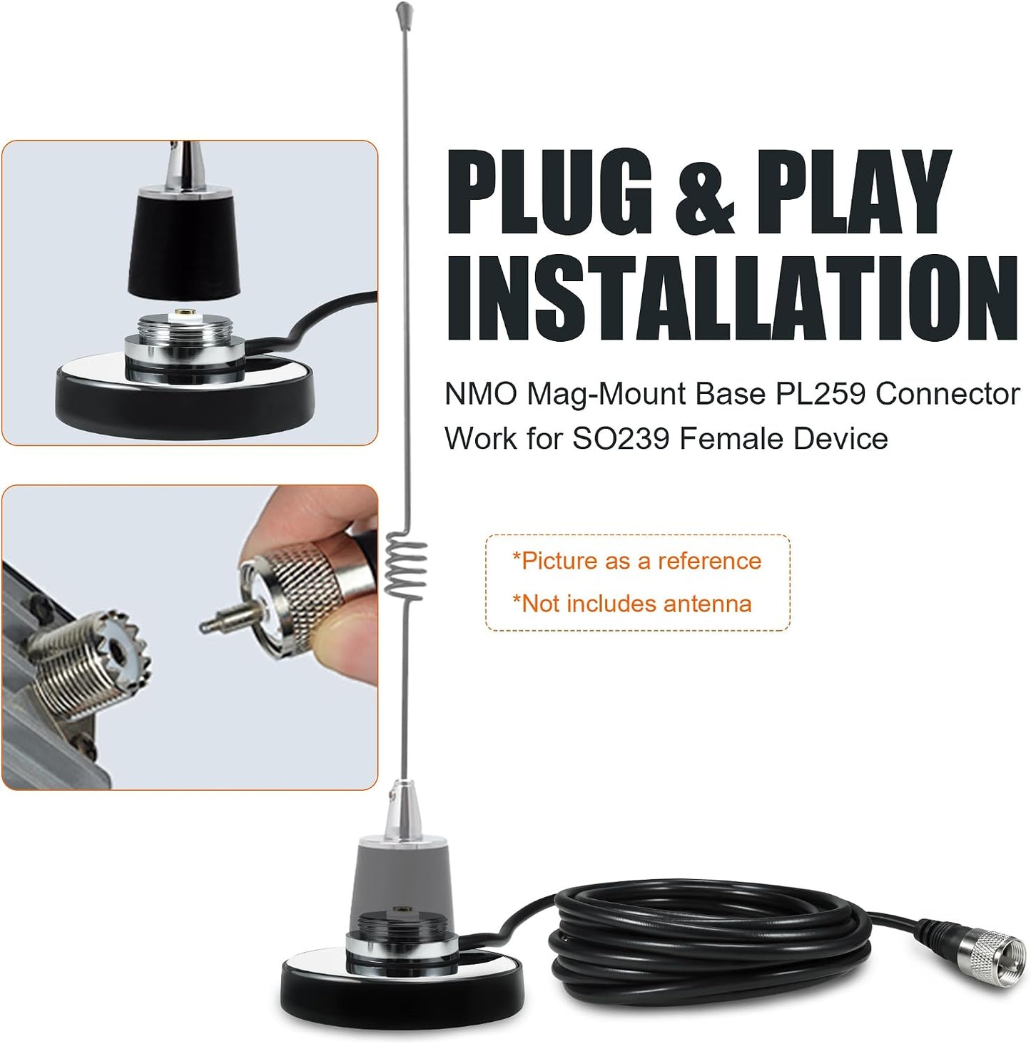 BASIKER SO239, PL-259 W/5M(16.4ft) RG58 CB Antenna NMO Magnetic Base Mount Plug Coaxial Cable, Heavy Duty Magnetic