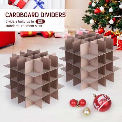 Lambada Christmas Ornament Storage Box - Durable Organizer with Adjustable Dividers | Holds 128 Ornaments (Red)
