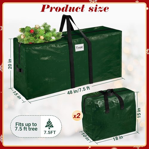 BlessedSeason Christmas Tree Storage Bag - Waterproof 7.5 Ft Design with 2 Tinsel Garland Bags, Reinforced Handles