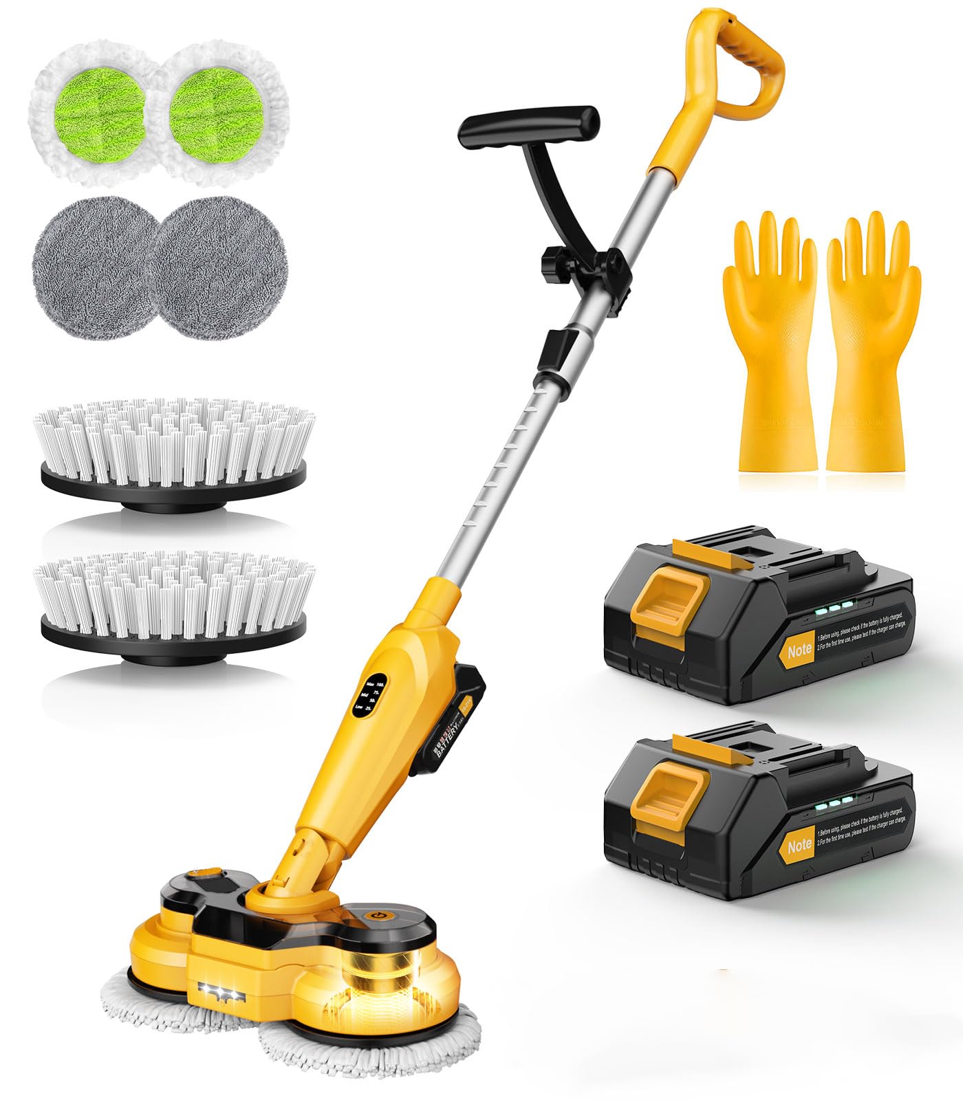 qimedo 6000mAh Battery Cordless Electric Mop M3, 800RPM Electric Power Scrubber & Mops for Floor Cleaning, Automatic Spin Mops with Smart Display,Rotating Mop with LED Light & Water Spray