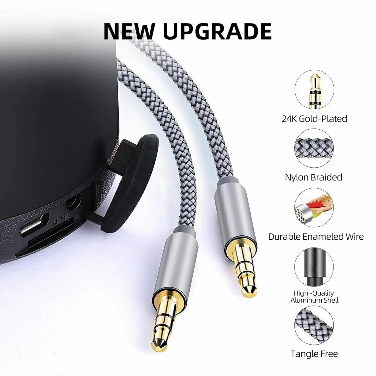 3.5mm (3.3ft/1m) Henrety Nylon Braided Aux Cable - Male to Male Audio Auxiliary Cord for Headphones, Car, Home Stereos