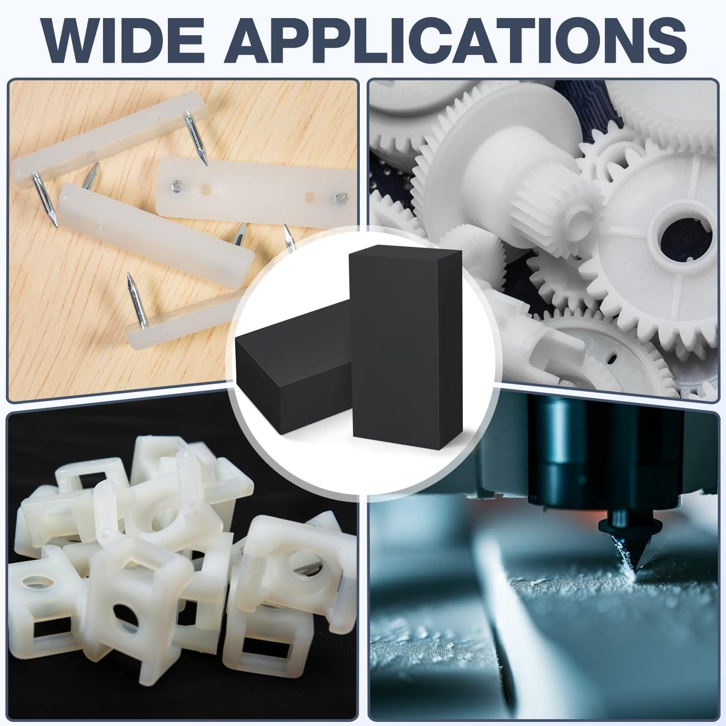 Colingmill 4 Pcs HDPE Plastic Block 2" x 3" x 6", Polyethylene Solid Plastic Block for Machining, Black Home Floor Improvement, Prototyping, DIY Projects, Engineering