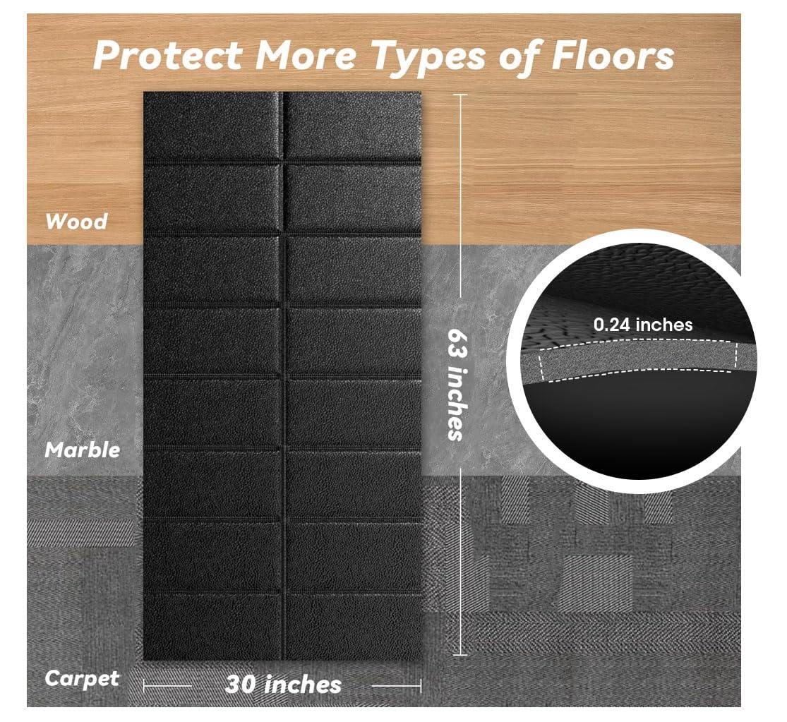 Treadmill Mat for Carpet Floors, 63"×30", 0.2" Thick Walking Pad Mat for Hardwood Floors Protection, Non-Slip, Shock Absorption, Heavy Duty Exercise Equipment Mats for Home Gym Workout