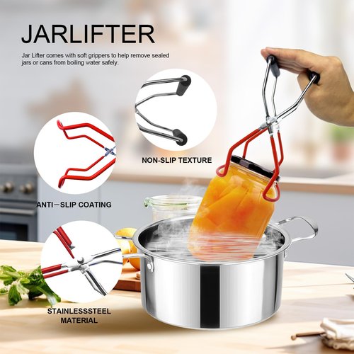4PCS Canning Tools, Canning Jar Lifter Tongs with Jar Lid Lifter Magnetic Lid Lifter,Canning Bubble Popper Bubble Remover and Canning Labels for Canning Supplies Starter Kit,Home Kitchen, Red