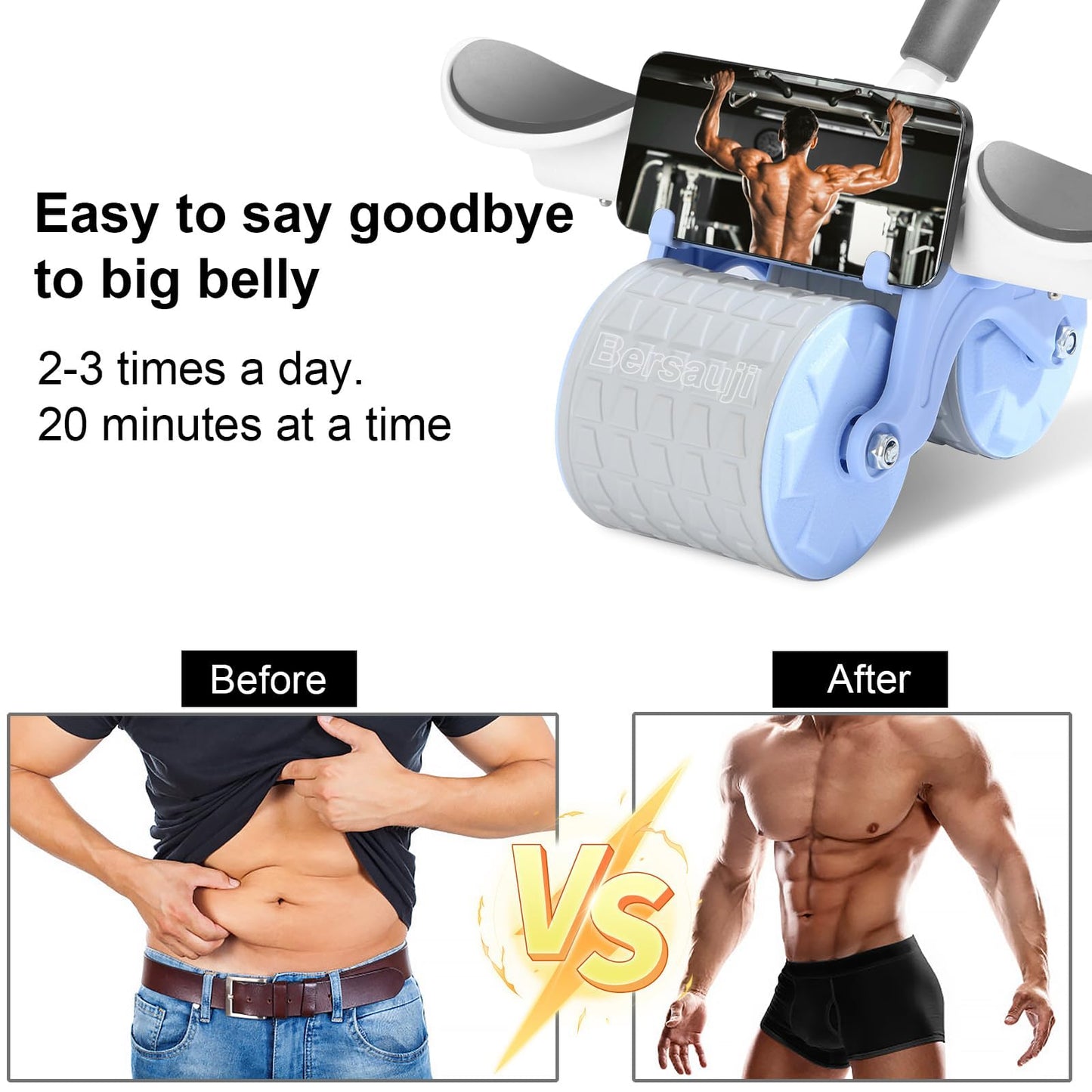 Bersauji 2025 New Ab Roller Wheel with Knee Mat &Timer, Automatic Rebound Abdominal Wheel, Ab Abdominal Exercise Roller with Elbow Support, Abs Workout Equipment Ab Exercise Roller for Women Men