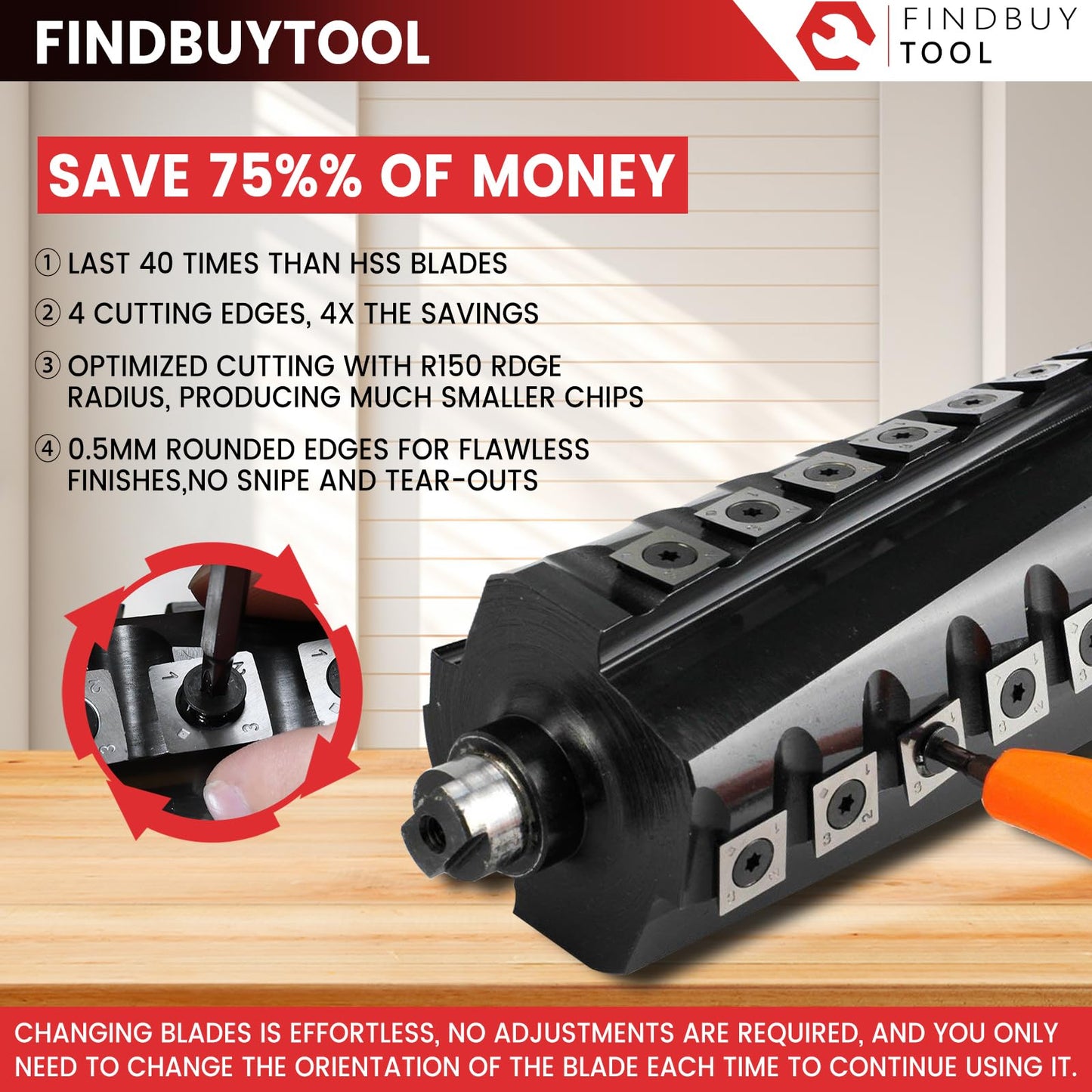 FINDBUYTOOL 15" Helical Cutterhead for Powermatic 1791209 Planer, 68 Carbide Inserts, Low Noise and Tear-Free Finish for Woodworking Tool Upgrade