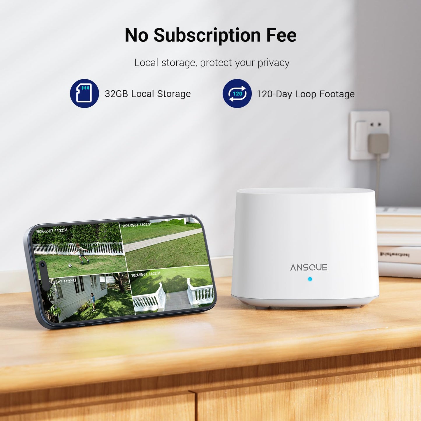 ANSQUE Solar Security Cameras Wireless Outdoor, 4-Cam-Kit, 2K Home Security Camera System, 365-Day Battery Life, No Subscription Fee, Easy to Install, Color Night Vision, Local Storage