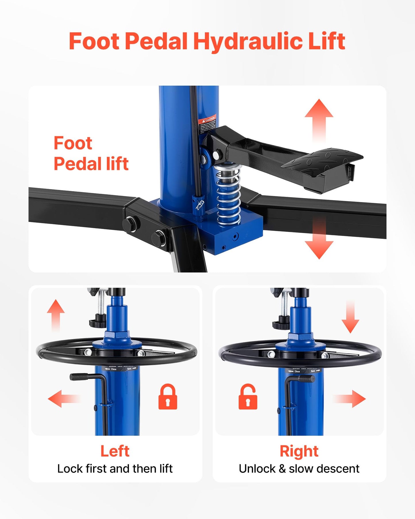 VEVOR Hydraulic Transmission Jack, 1660 lbs Capacity Hydraulic Telescopic Transmission Jack, 34.6-69.3 in High Lifting Height, 2-Stage Floor Jack Stand with Foot Pedal, 360° Swivel Wheel, Blue