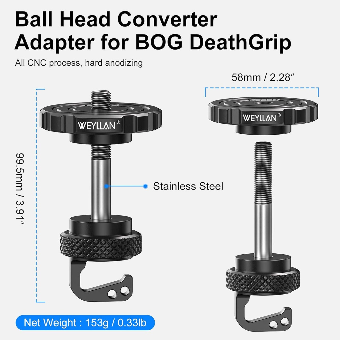 WEYLLAN BA5 3/8" ARCA Ball Head Converter Adapter for BOG DeathGrip Conversion Mount All Metal Anti BallHead Loosening