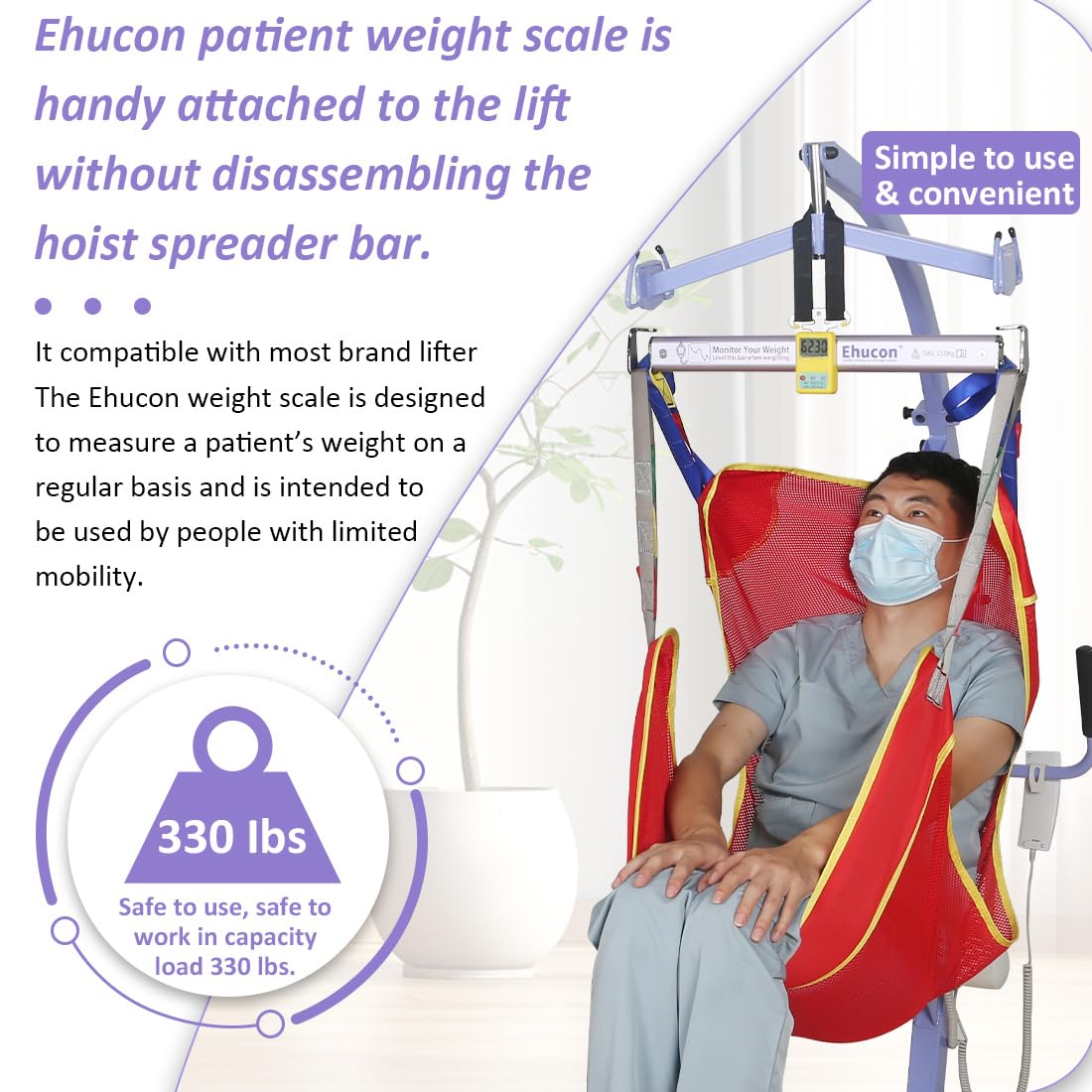 Ehucon Patient Lift Weight Scale for Bedridden Patients or Elderly,Suitable for Home or Hospital Care,SWL 330LBS