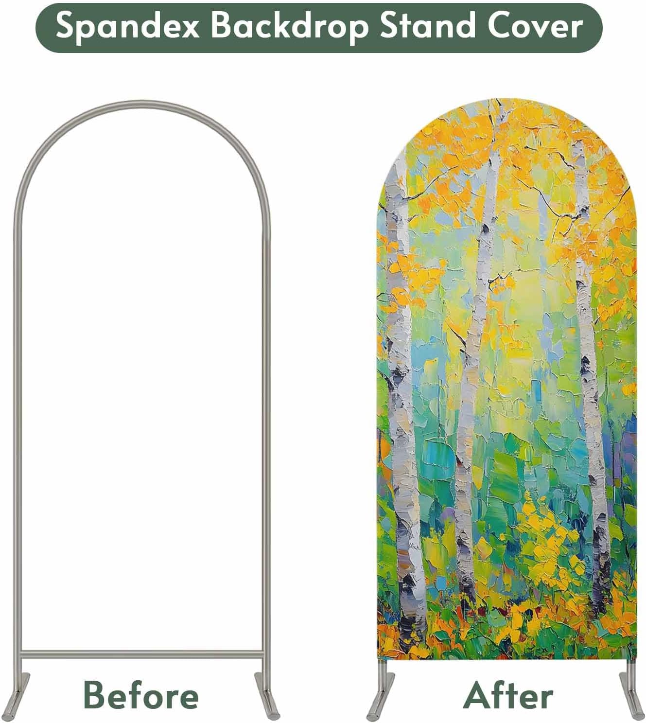 Jnbasdffb 7.2 Yellow Leaves Wedding Arch Cover, Stretchy Spandex Arch Backdrop Stand Covers FT, Modern Oil Painting