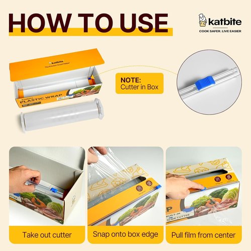 Katbite Plastic Wrap - Durable 12" x 1200' Clear Food Service Film with Removable Slide Cutter