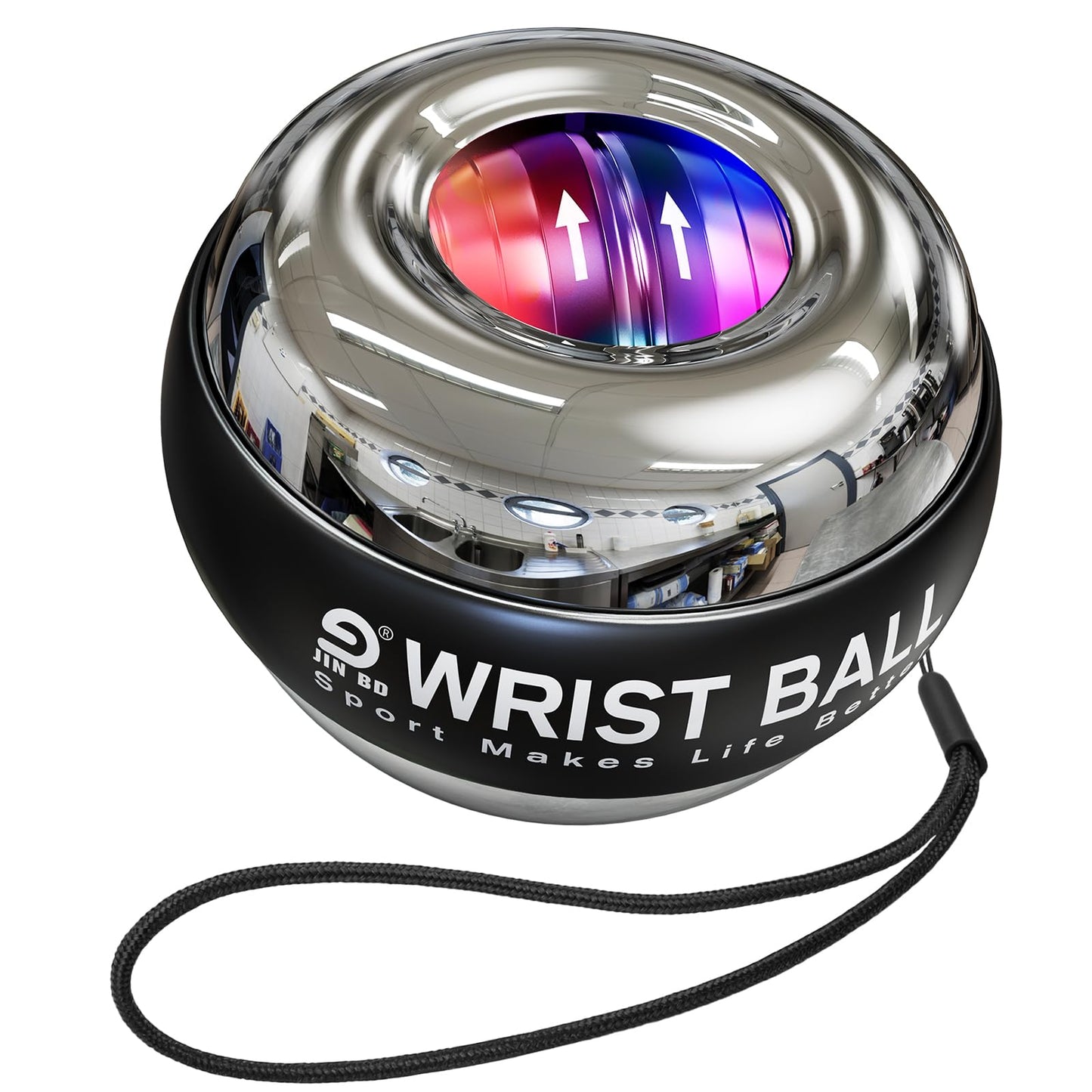 JIN BD Wrist Trainer Ball Auto-Start Gyroscopic Forearm Exerciser Gyro Ball for Strengthen Arms, Fingers, Grip and Muscles Silver-Metal (Colorful Light)
