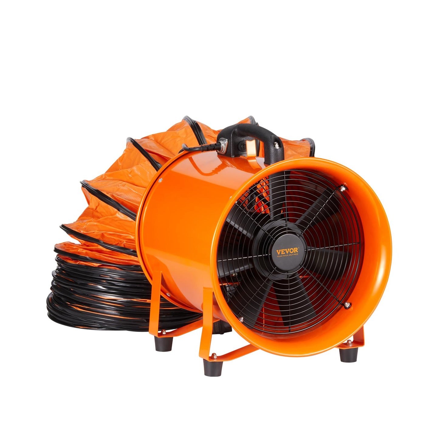 VEVOR Air Mover Blower Fan 12 Inch, 3198CFM 585W with 16.4ft Flexible Duct, Industrial Portable Ventilator Blower/Exhaust, Orange