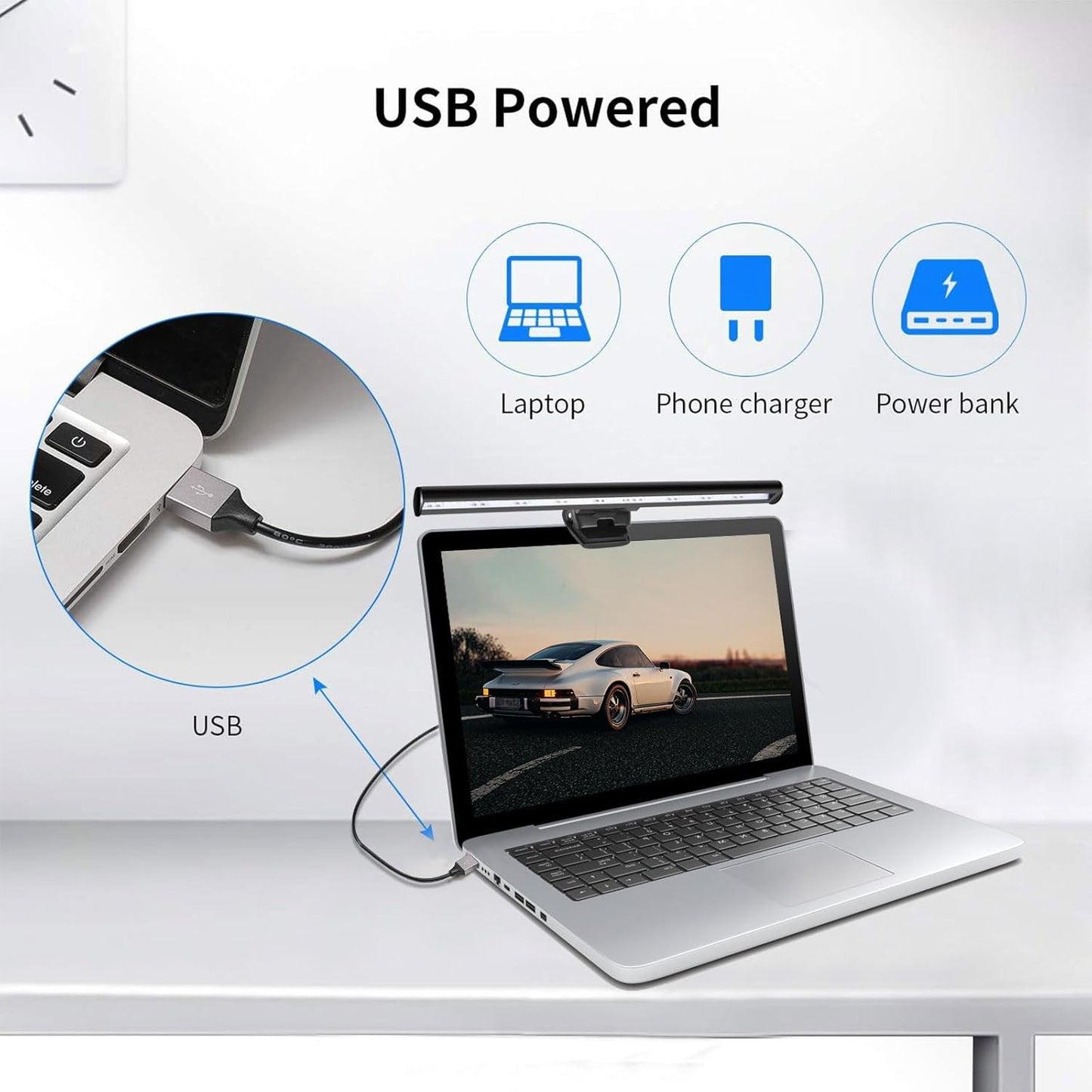 Wodgreat Laptop Monitor Lamp, LED Screen Light Bar, Adjustable Brightness & Color Temperature, Eye-Care Tablet Lamp