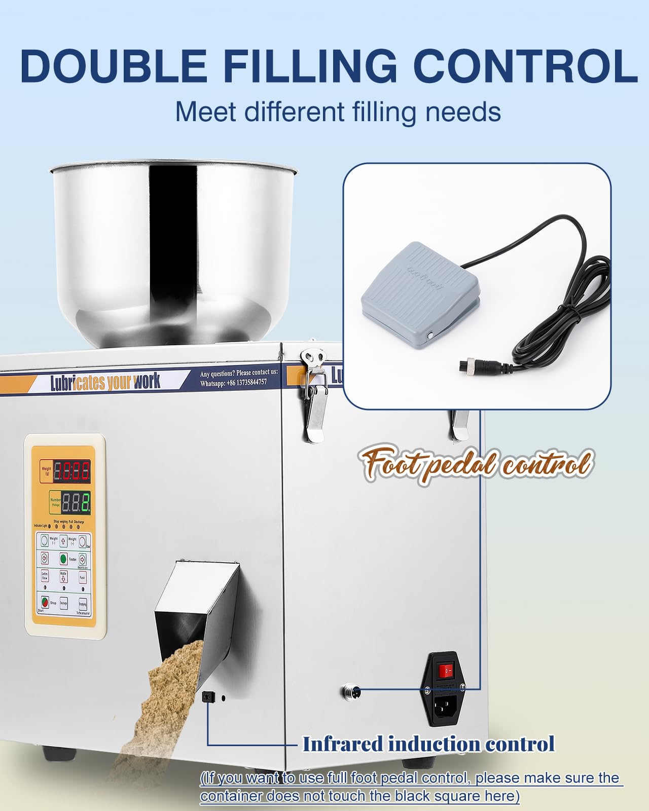 Hanchen Powder Filling Machine 0.5-100g Glitter Filling Machine with Foot Pedal Particle Weighing Automatic Bottle Bag Powder Filler for Tea Seeds Grains Powder Glitter (0.5-100g Filler)
