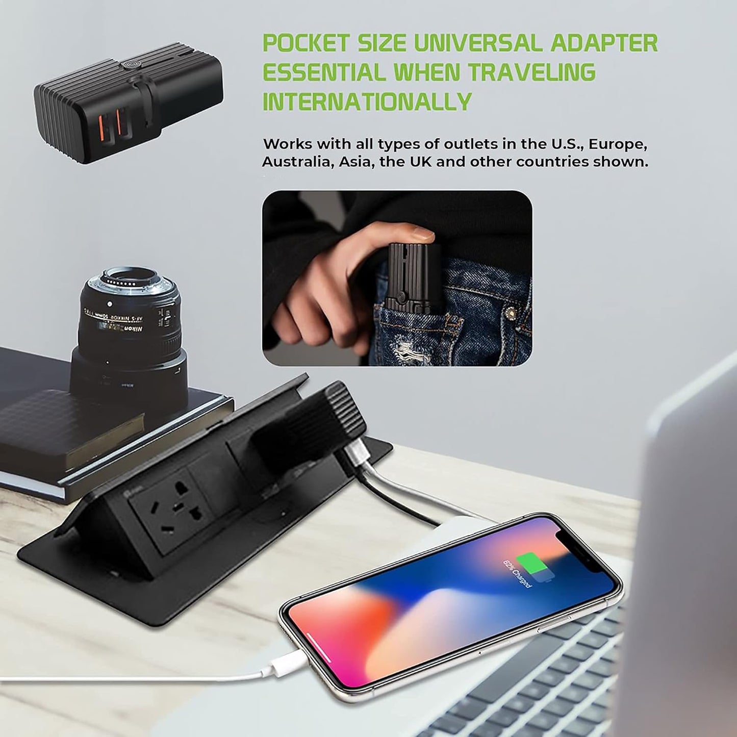 Works For One Vision by Cellet Dual Universal USB Adapter Works for Motorola One Vision for Worldwide Power and Travel