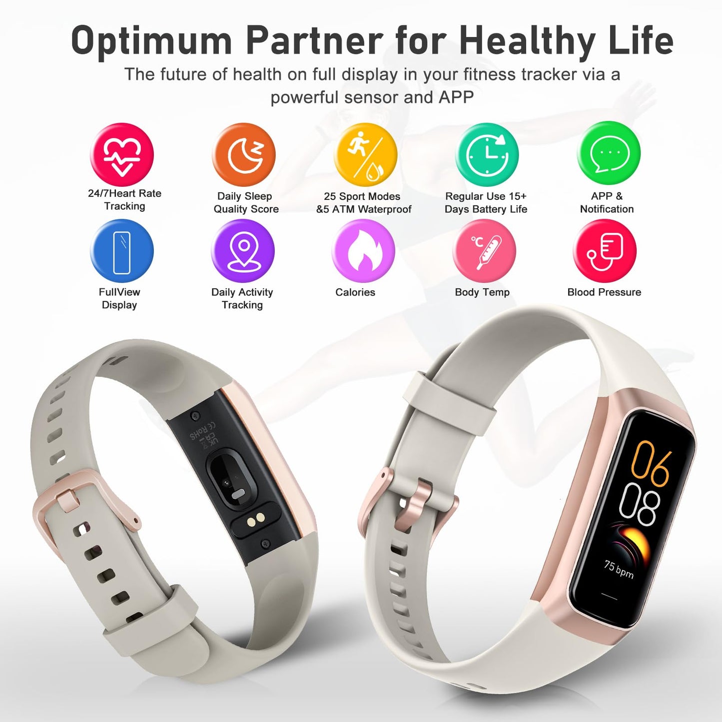 ST-CARE Fitness Tracker with Step Counter/Calories/Stopwatch, Activity Tracker, Health Tracker with Heart Rate Monitor, Sleep Tracker