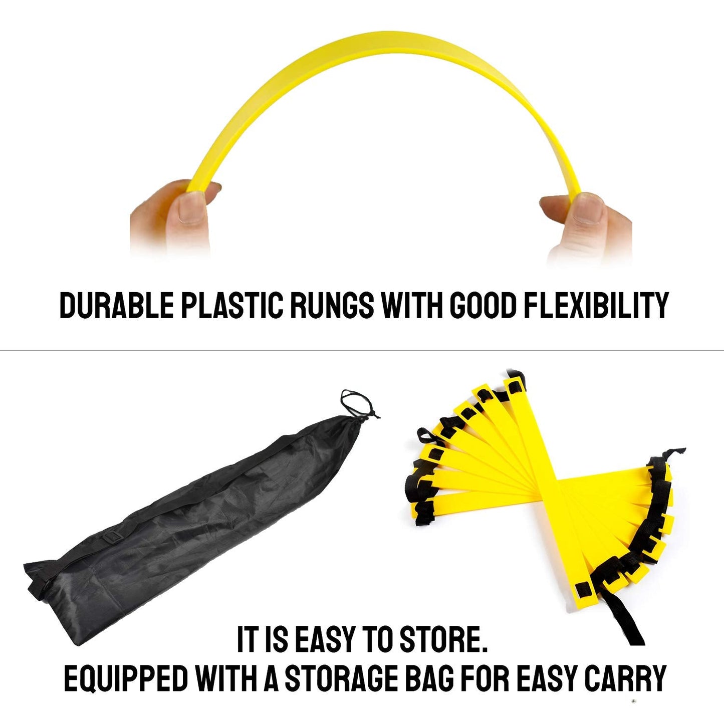 TNZMART Agility Ladder Speed Ladder 6Rung10FT 12Rung20FT Training Equipment for Football Soccer Basketball with Carrying Bag (10FT, Yellow)