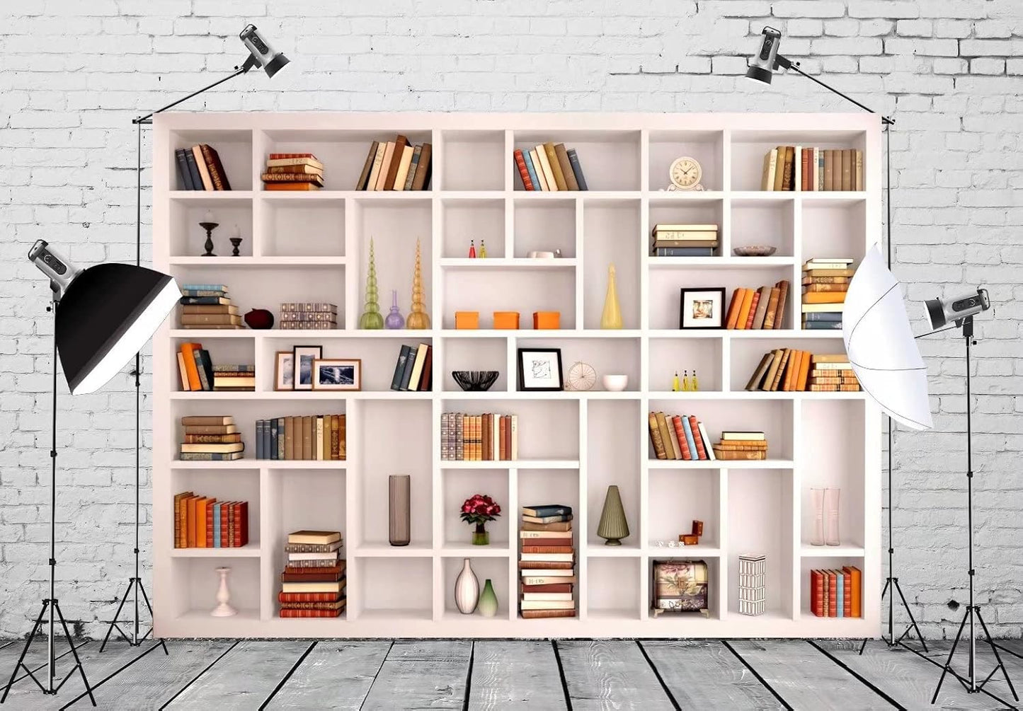 BELECO 7x5ft Fabric White Bookshelf Backdrop Library Modern Office Bookcase Backdrop Home Office Zoom Meeting Video