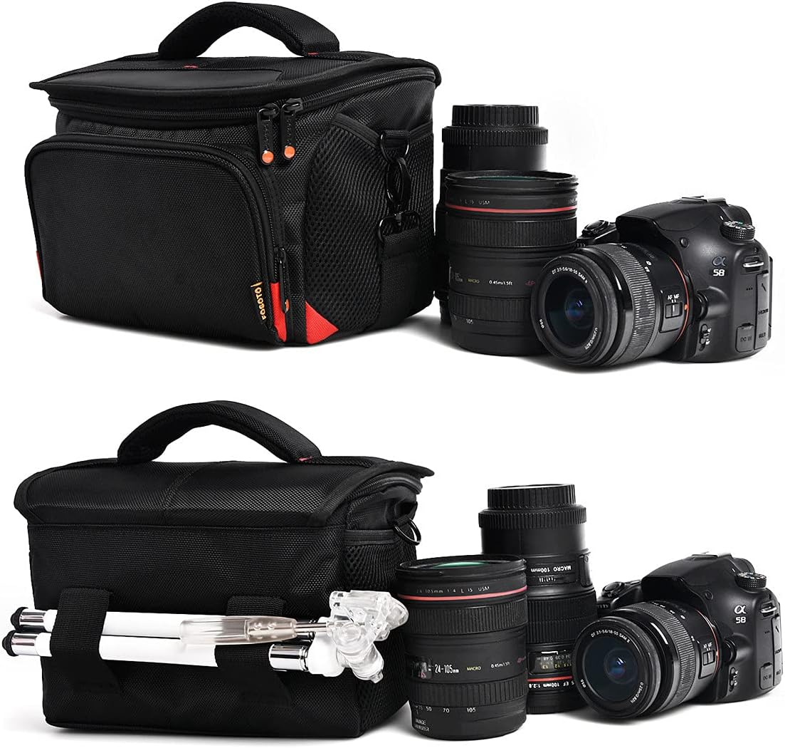 FOSOTO T5i T6 T7i 5D 6D, D3400 D5600 D7200 D750 D610, A99 Shockproof DSLR Camera Shoulder Bag Case Compatible for Canon