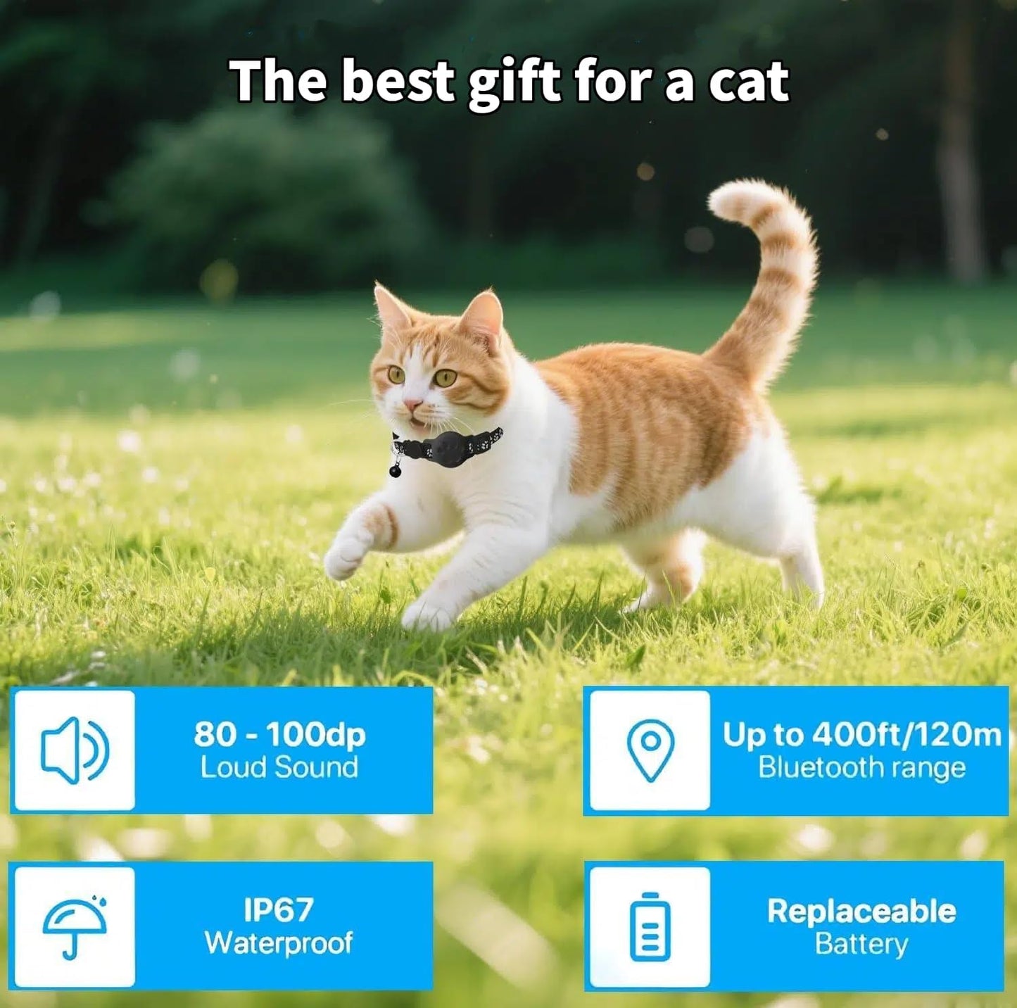 Waterproof GPS Collar for Cats - Pet Tracker Compatible with Google Find My (Android Only), No Monthly Fee. Advanced