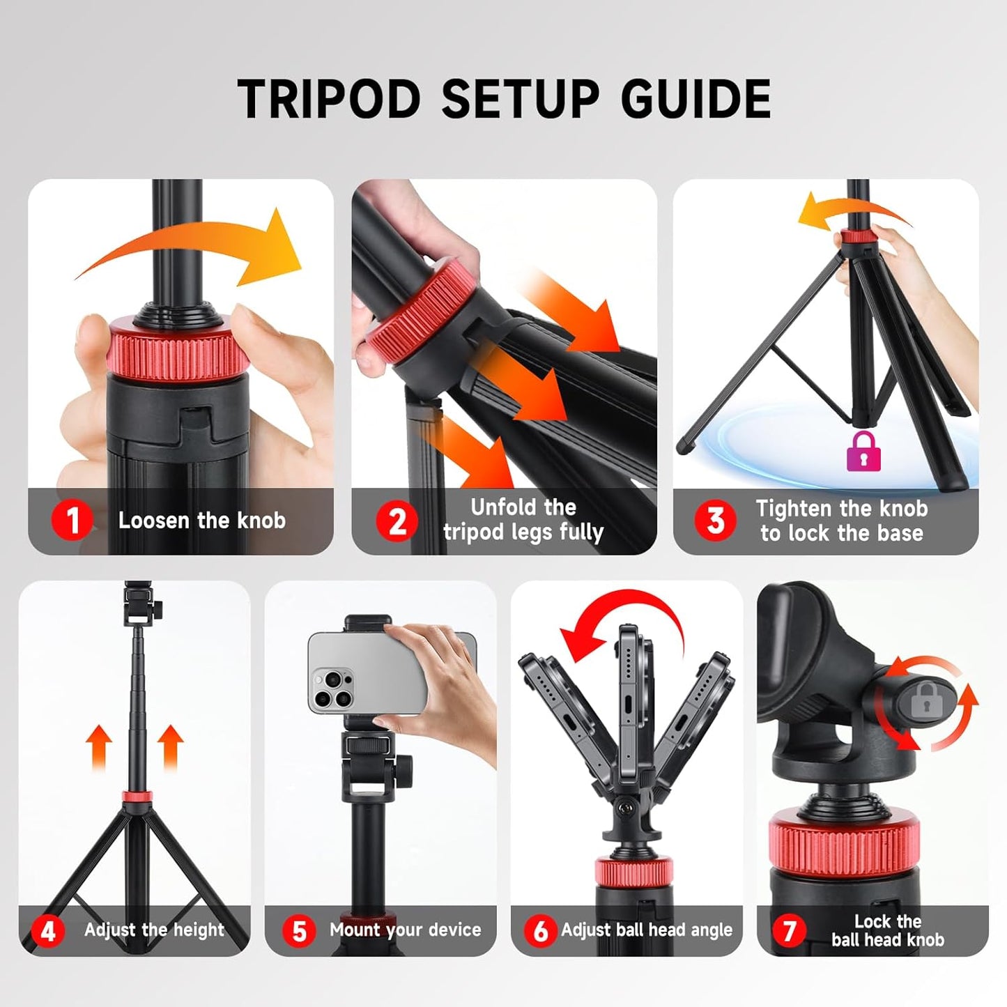 YSKE MT-79 81", 7-Section 0.8lbs, Light Stand Tripod Foldable - Camera Phone Mount for DSLR, GoPro, iPhone, LED Video