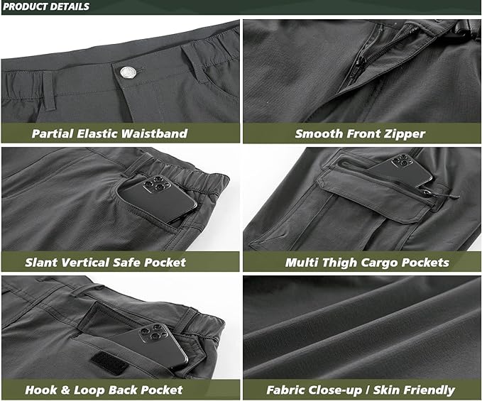 Quick Dry Hiking Shorts Men's Cargo Casual Outdoor 4-Way Stretchy Lightweight Summer Short with Multi Pockets 30-46 (No Belt)