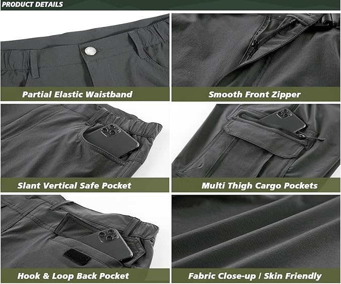 Quick Dry Hiking Shorts Men's Cargo Casual Outdoor 4-Way Stretchy Lightweight Summer Short with Multi Pockets 30-46 (No Belt)