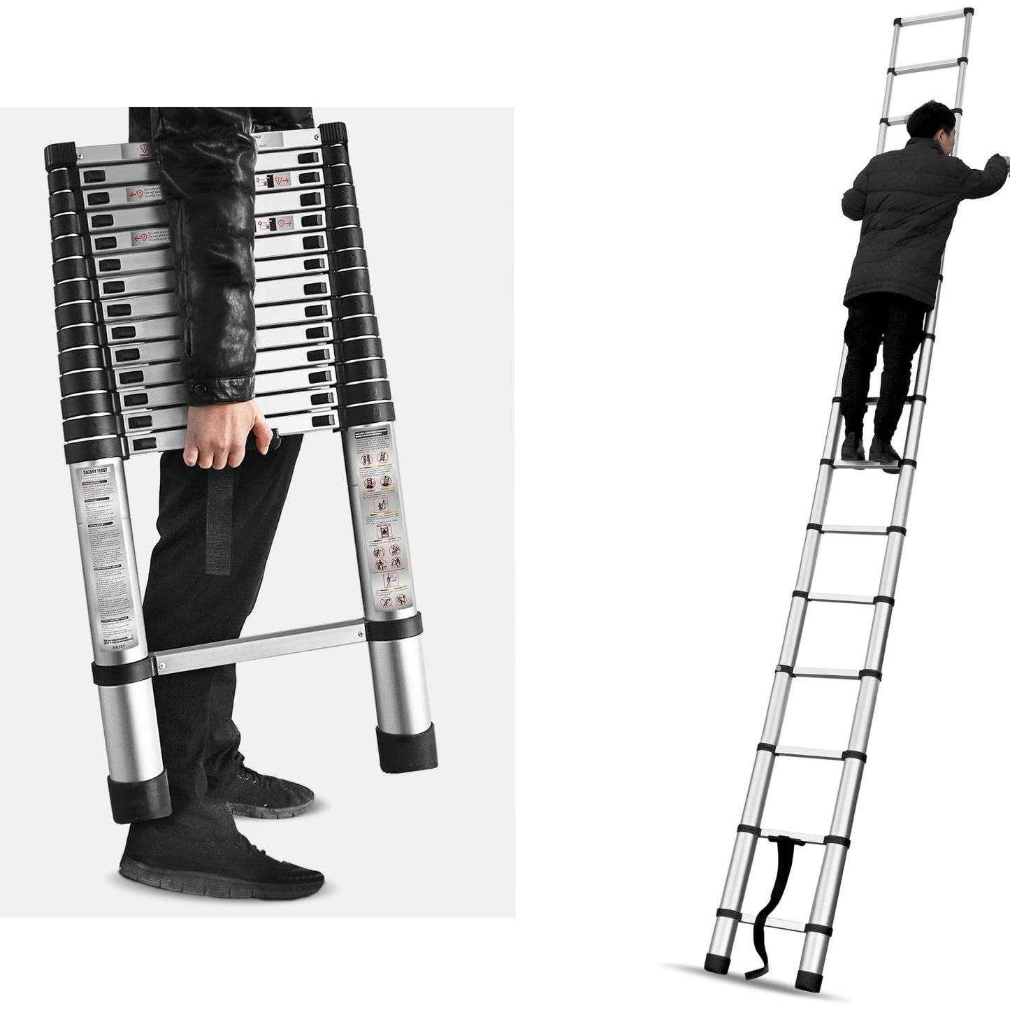HOSTIC 14.5 FT Telescoping Ladder 330 lbs Capacity Heavy Duty Aluminum Extendable Ladder Collapsible Locking Mechanism for Attic Household Use Outdoor Work