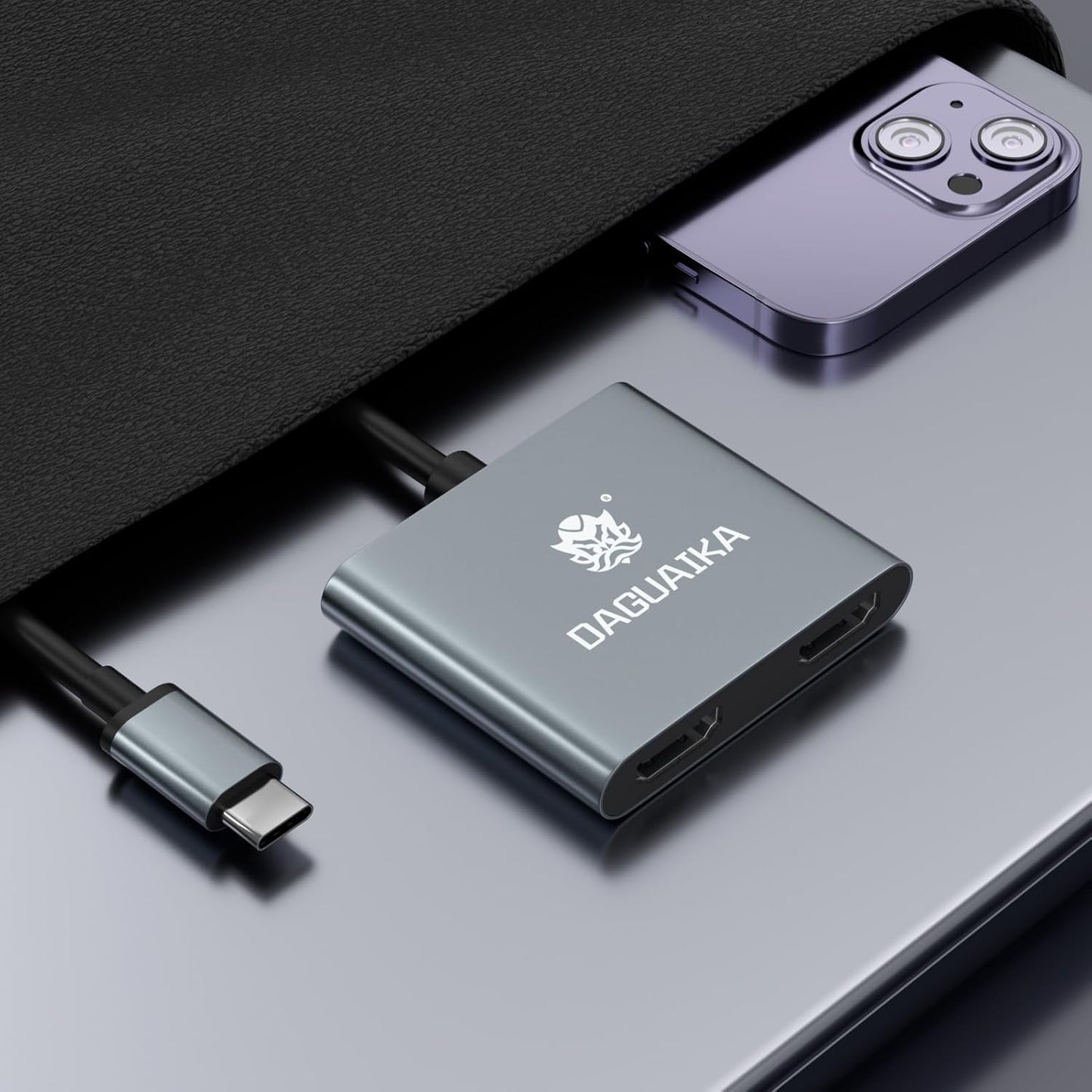 Daguaika 4K@60Hz, 4-in-1 100W USB C to Dual HDMI Adapter HDMI Splitter for Dual Monitors, PD Charging, USB A Port