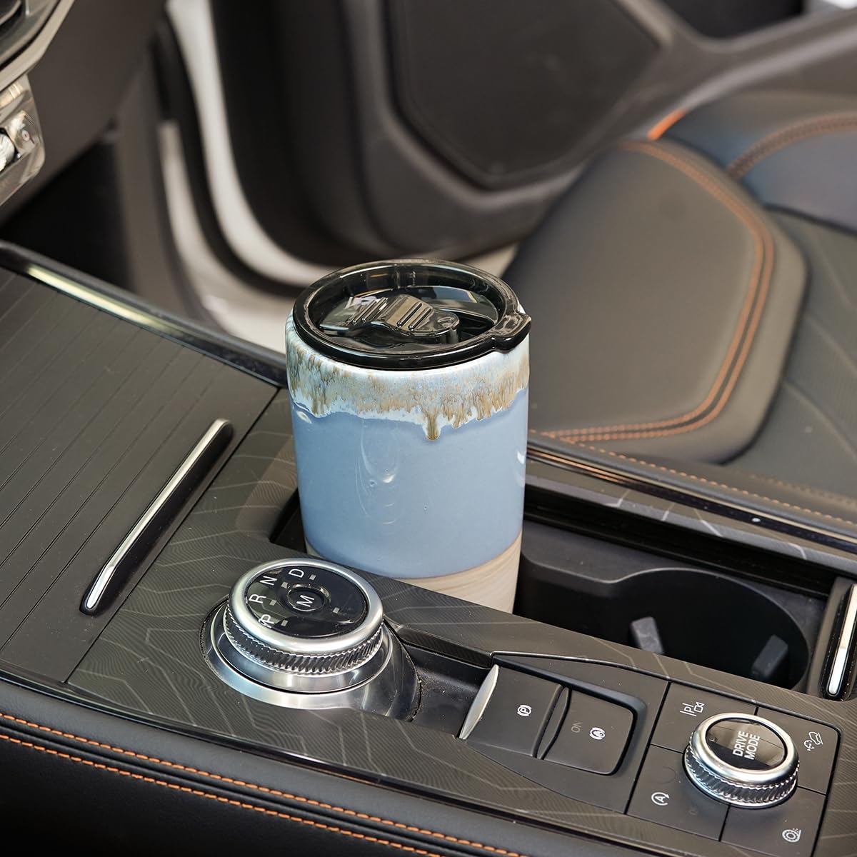 Bosmarlin Ceramic Travel Coffee Cup with Lid, 21 oz, Portable Coffee Mug for Car Cup Holder, Microwave and Dishwasher Safe, Reactive Glaze (Light Blue)