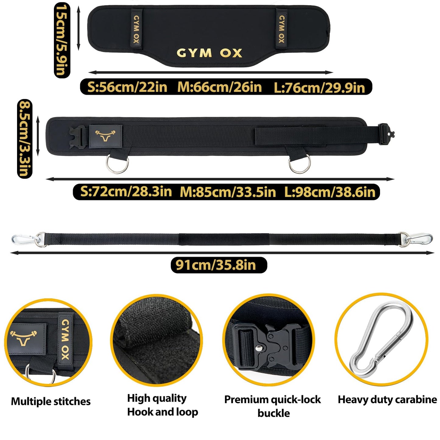 2-in-1 Weightlifting & Dip Belt with Quick-Release Aluminum Buckle - Hybrid Squat Belt for Core Support & Weighted Pull Up Belt with High-Strength Strap - Heavy Duty Neoprene Gym Belt for Men & Women(Black, Medium)