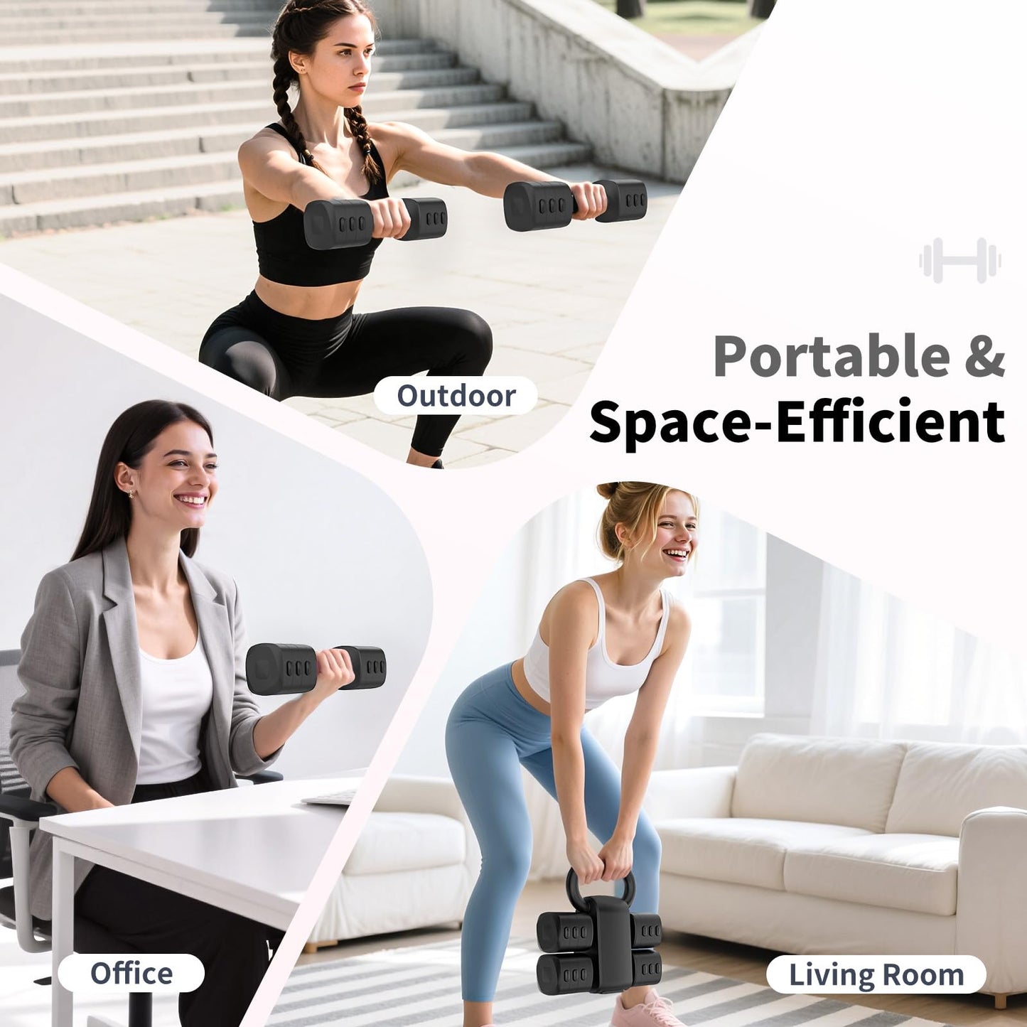 Hezeyferg 2-in-1 Adjustable Dumbbells Set, 4 Levels Weight Dumbbells Set for Women Men, Each 2.2/3.3/4.4/5.5lb Hand Weights with Kettlebell Form for Home Gym Exercise Training (Black)