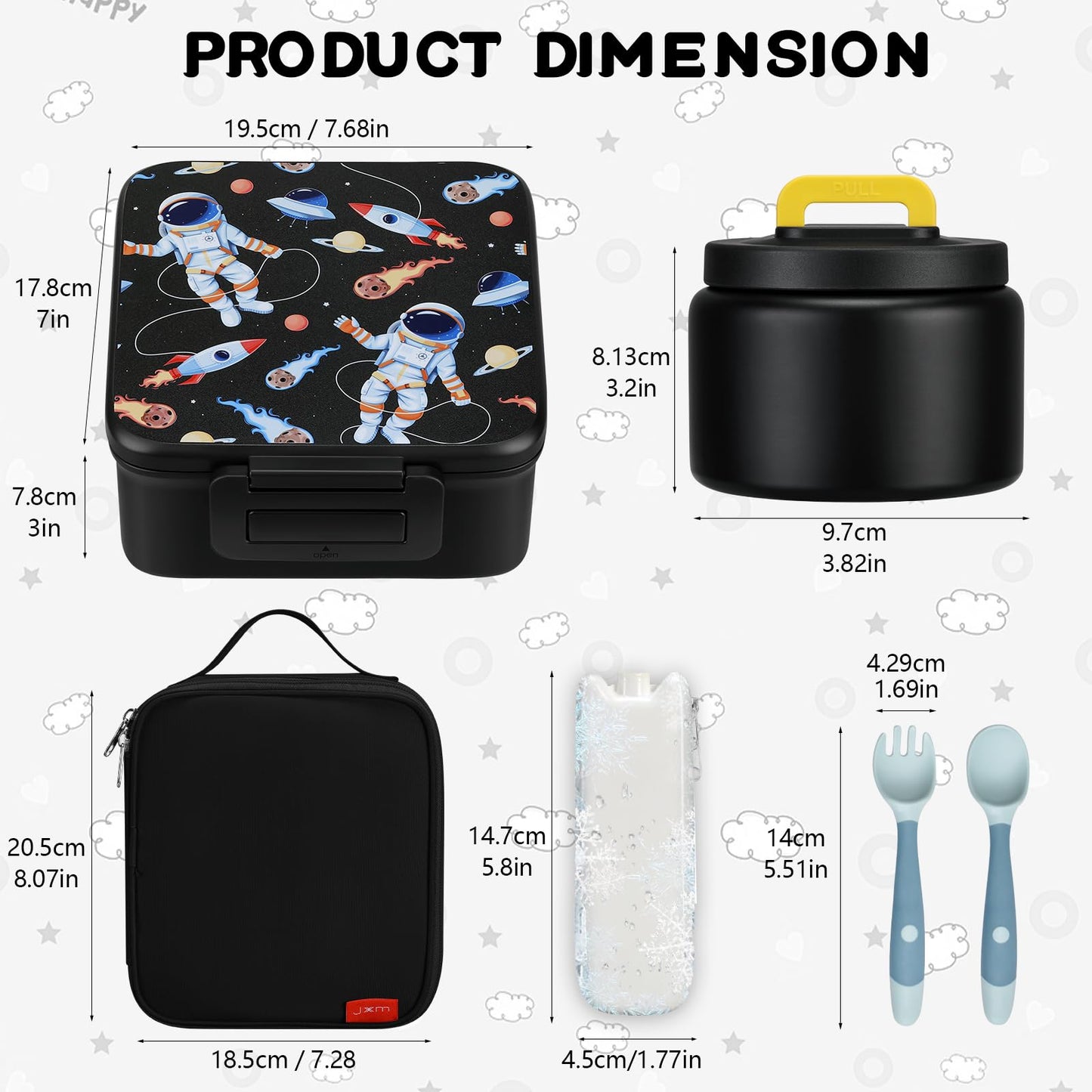 MAISON HUIS Bento Lunch Box with 8oz Soup Thermo, 5-Compartment Leak-Proof Container, Thermo Hot Food Jar and Insulated Lunch Bag, BPA Free,Travel, School