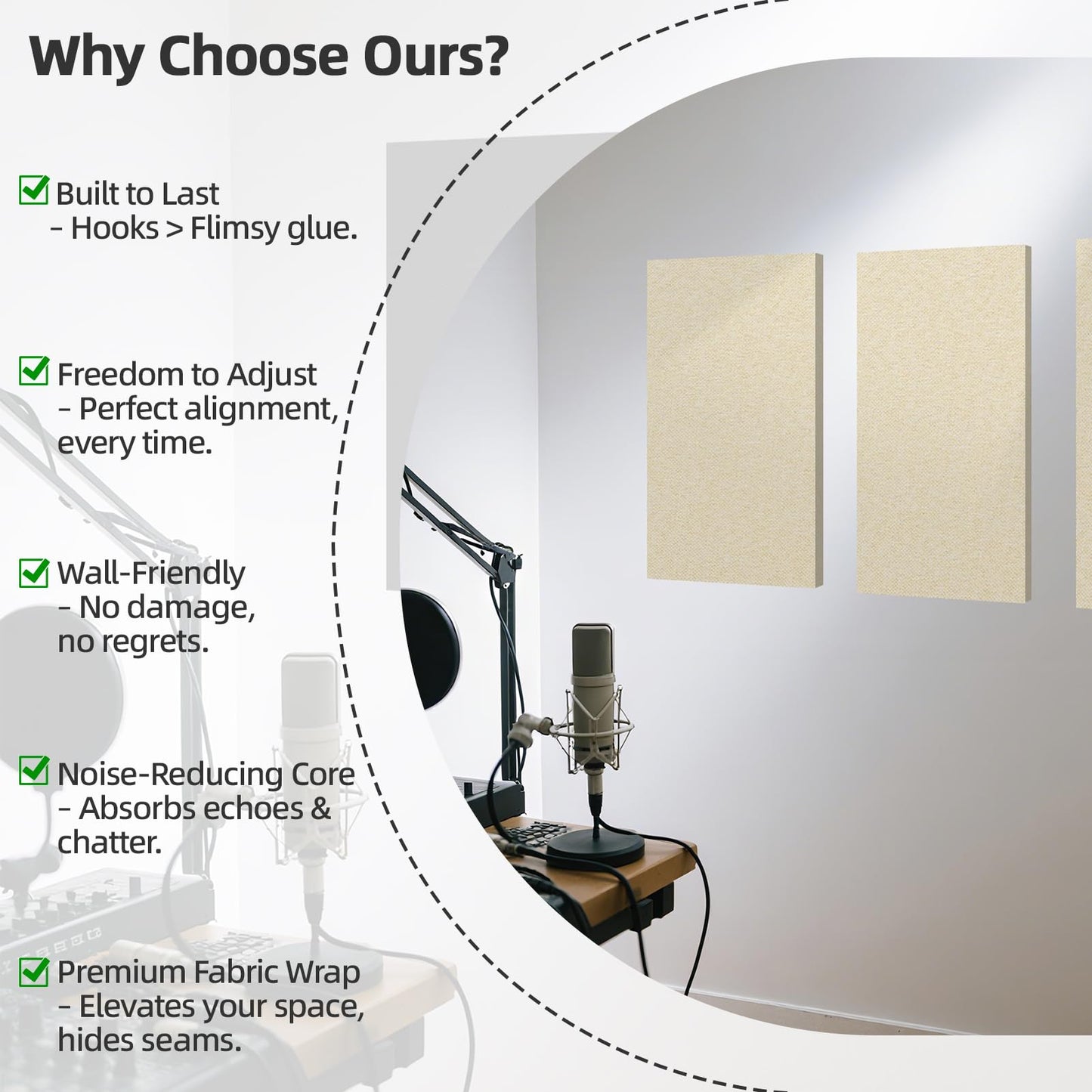 Art3dwallpanels 4 PCS Acoustic Panels, 24''x12'' Fabric Soundproof Wall Panels, Easy-Hook Mounting Sound Absorbing Panels for Studios, Office, Home Theater, Linen