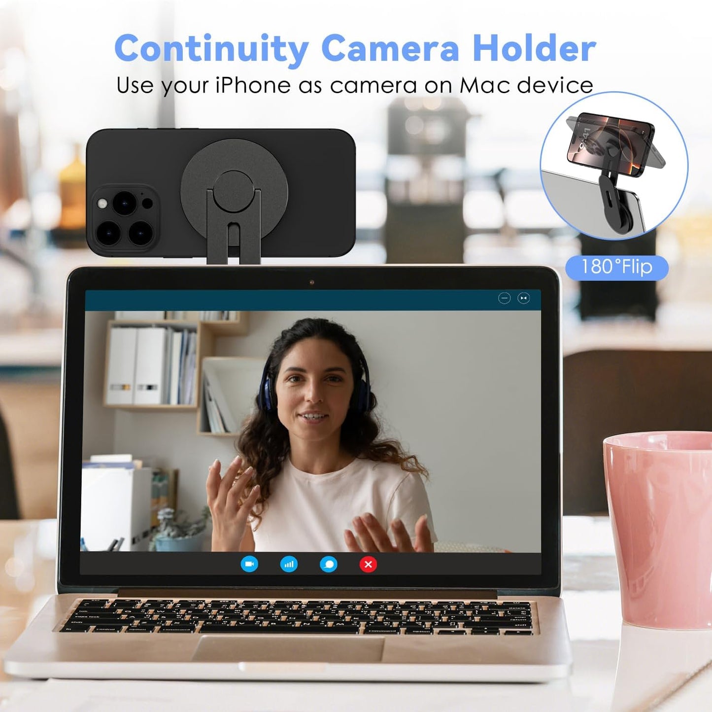 CloudValley 360 Magnetic Laptop Phone Holder, Rotating Mount Compatible with iPhone MagSafe and All Phones, MacBook, PC