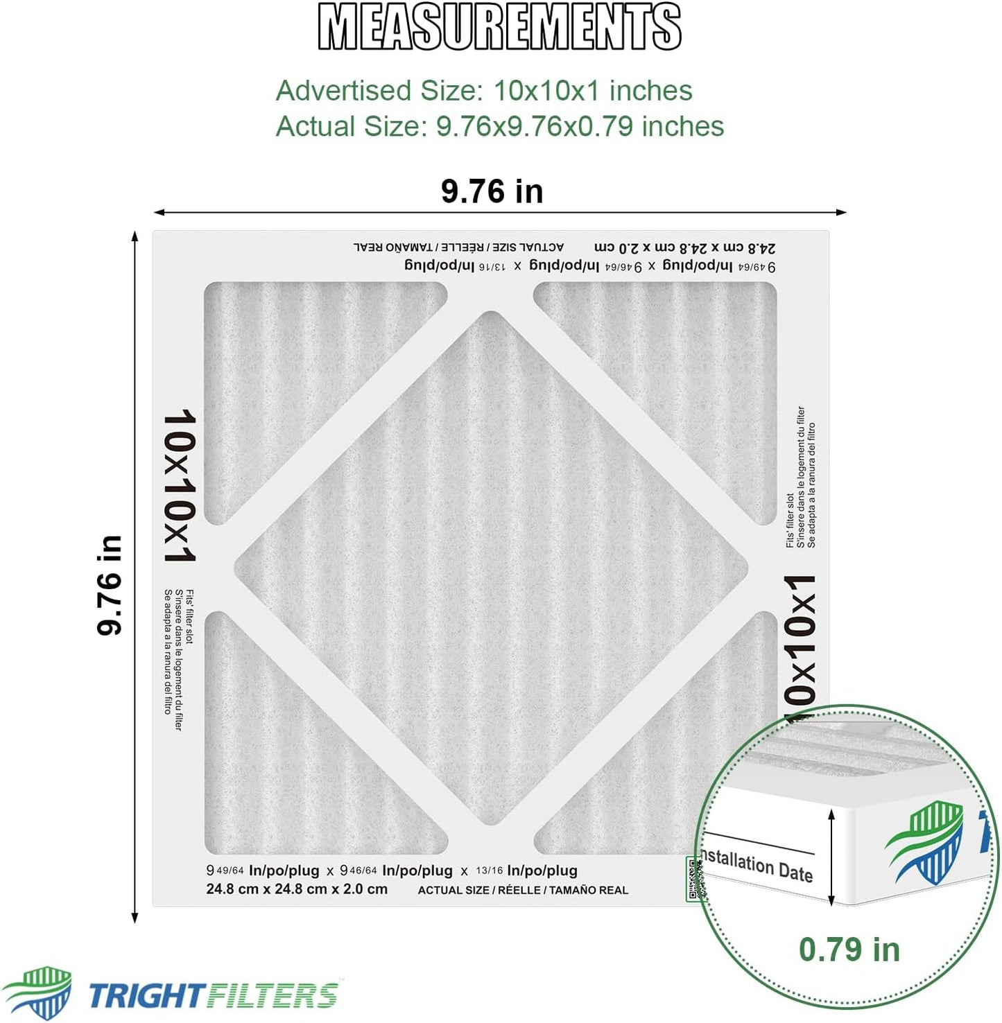TRIGHTFILTERS Air Filter 10x10x1 - 6 Pack MERV 8 Pleated HVAC & AC Replacement Filters