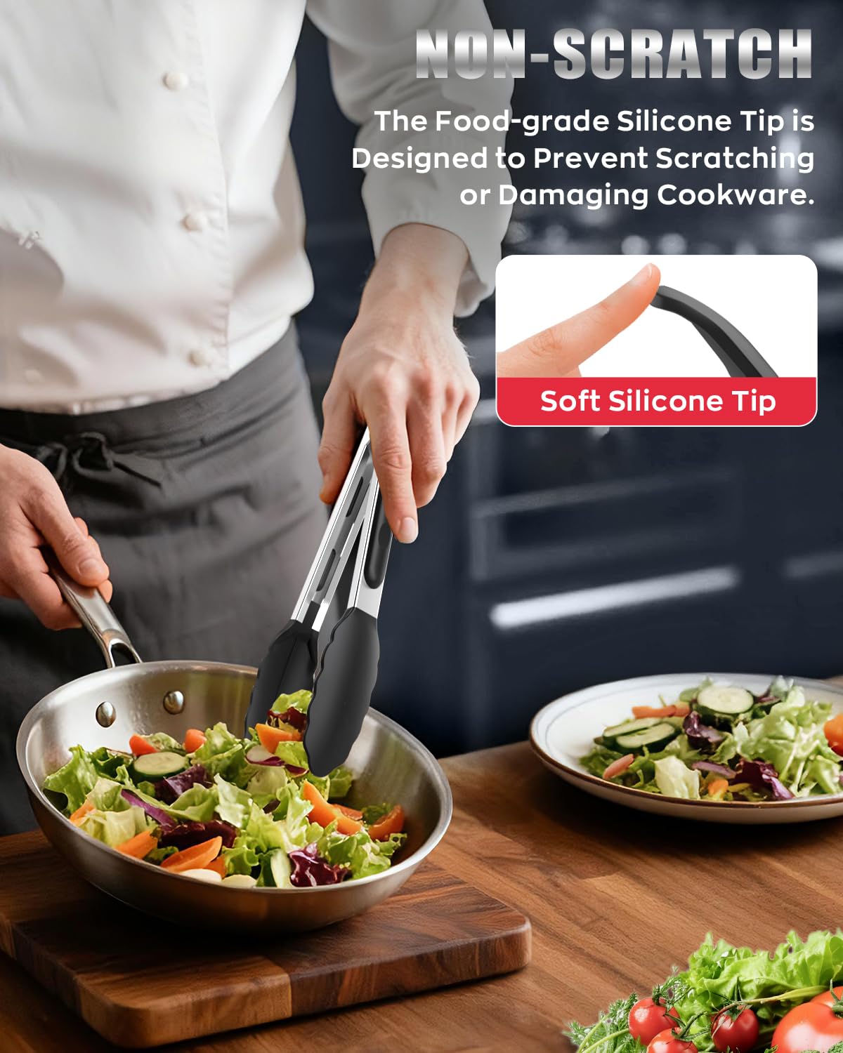 Bnlcd Good Grip Cooking Tongs with Silicone Tips, Set of 3-7" 9" and 12"