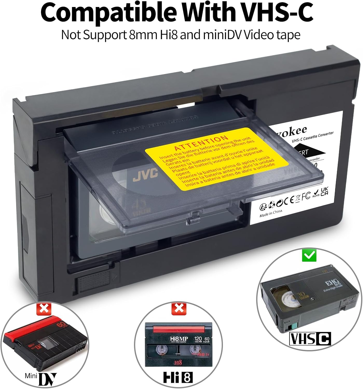 awokee Cassette Cassette 8mm Hi8) VHS-C Adapter Compatible with VHS-C SVHS Camcorders JVC RCA Panasonic Motorized VHS