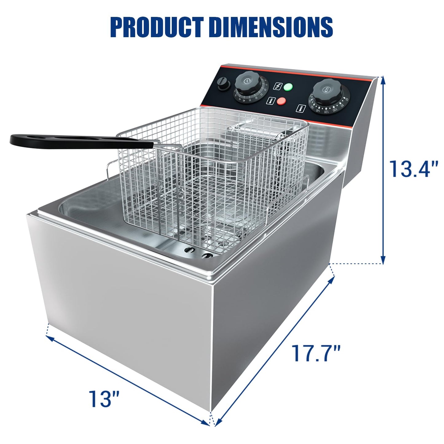 Garvee Stainless Steel Commercial Deep Fryer, 11.6 QT/11 L Countertop Electric Oil Fryer with Detachable Basket and Lid, Adjustable Temperature Control for Home and Restaurant Use, 1500W