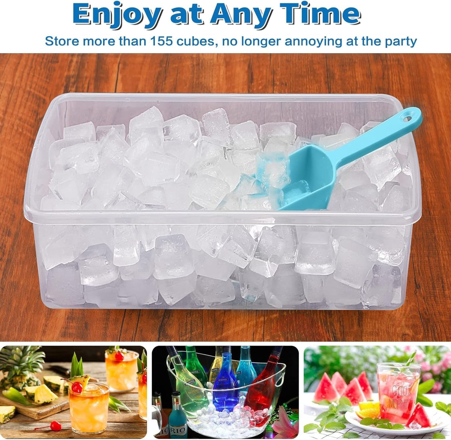 ARTLEO 2Pack Ice Cube Tray with Lid and Bin for Freezer, Easy Release 55 Mini Ice Cube Tray with Cover, Storage Container, Scoop, Flexible Durable Plastic Nugget Ice Cube Mold & Bucket, BPA Free