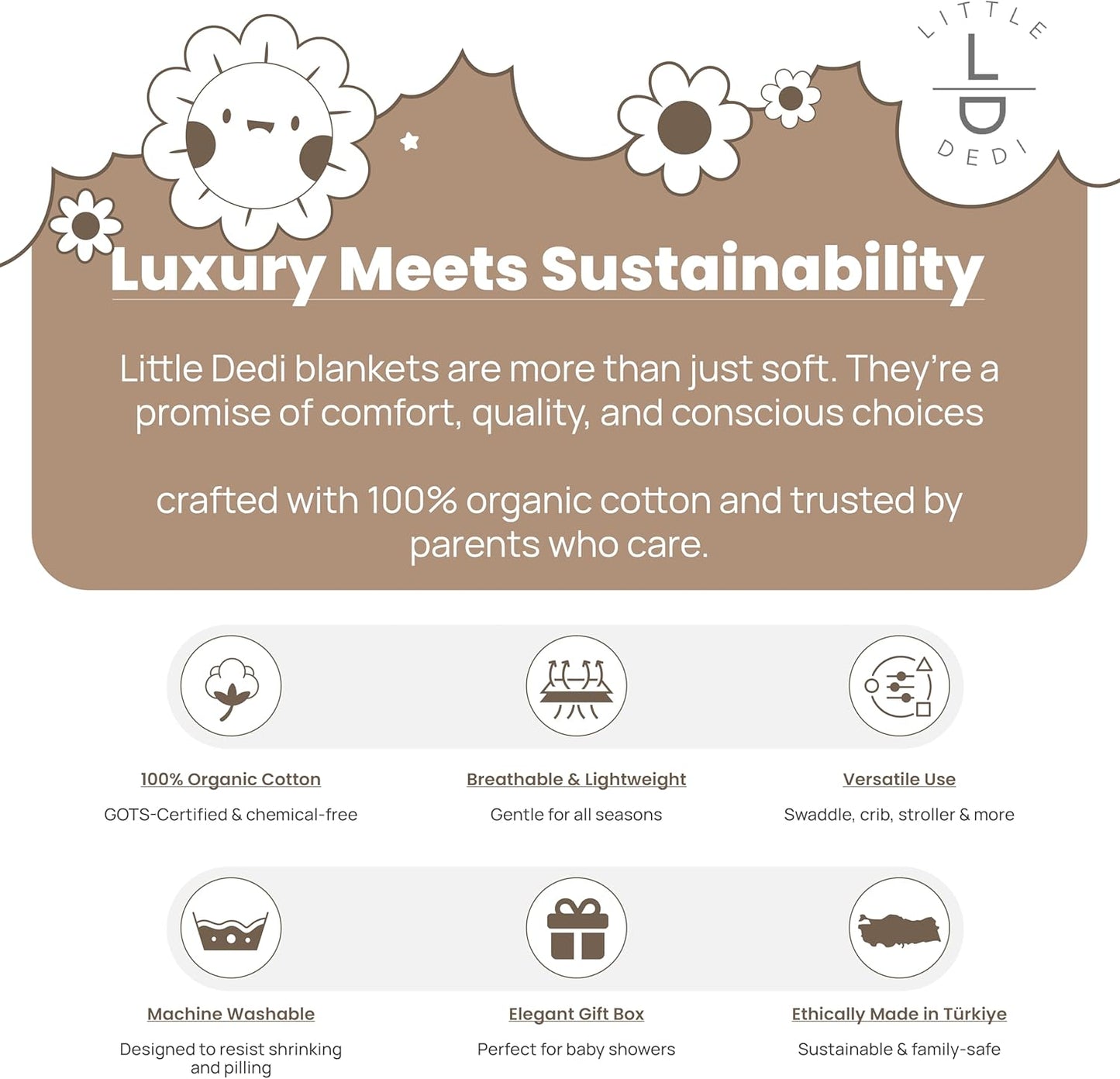 Organic Cotton Baby Blanket by [Brand Name] - Soft Knitted Swaddle for Newborns | Gift Box Included, 30"x40", Stone