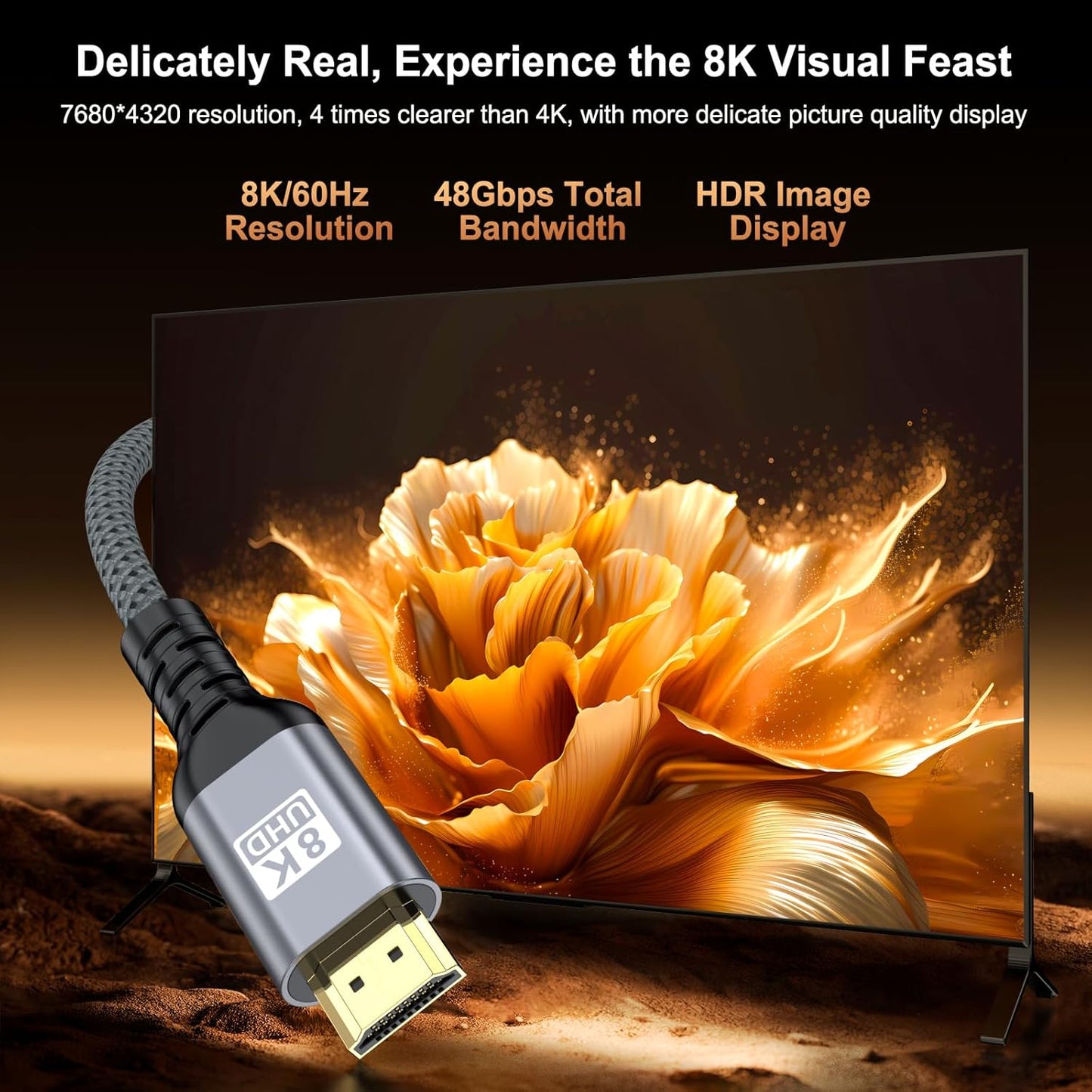 Vay Forwarg 8K@60Hz 4K@240Hz (3.3FT) HD Video Line HDMI to HDNI Gray Backward Compatible Suitable for Laptop HD Monitor