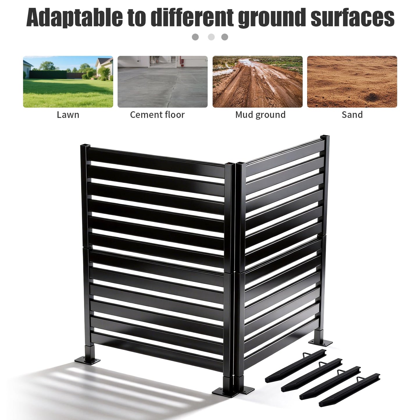 38" W x 48" H Double-Layer Privacy Fence, 4-Panel Heavy Duty Wrought Iron Screen for Maximum Backyard Privacy - Also for AC, Trash & Pool Enclosure