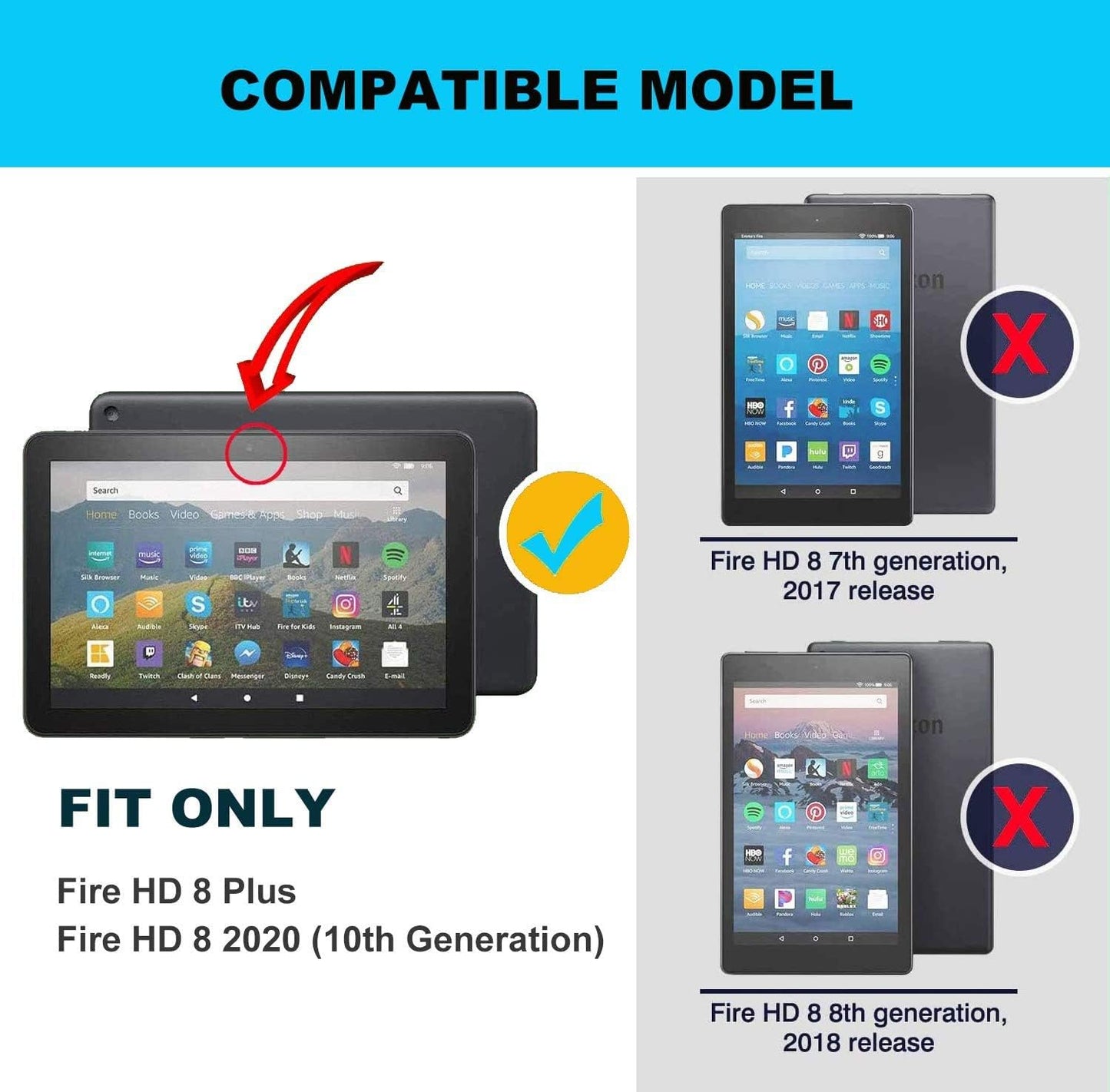 YHB 8 8 10th/12th 2020/2022/2024 Case for All New Fire HD & Plus Tablet Generation, Release, Slim Folio PU Leather Case
