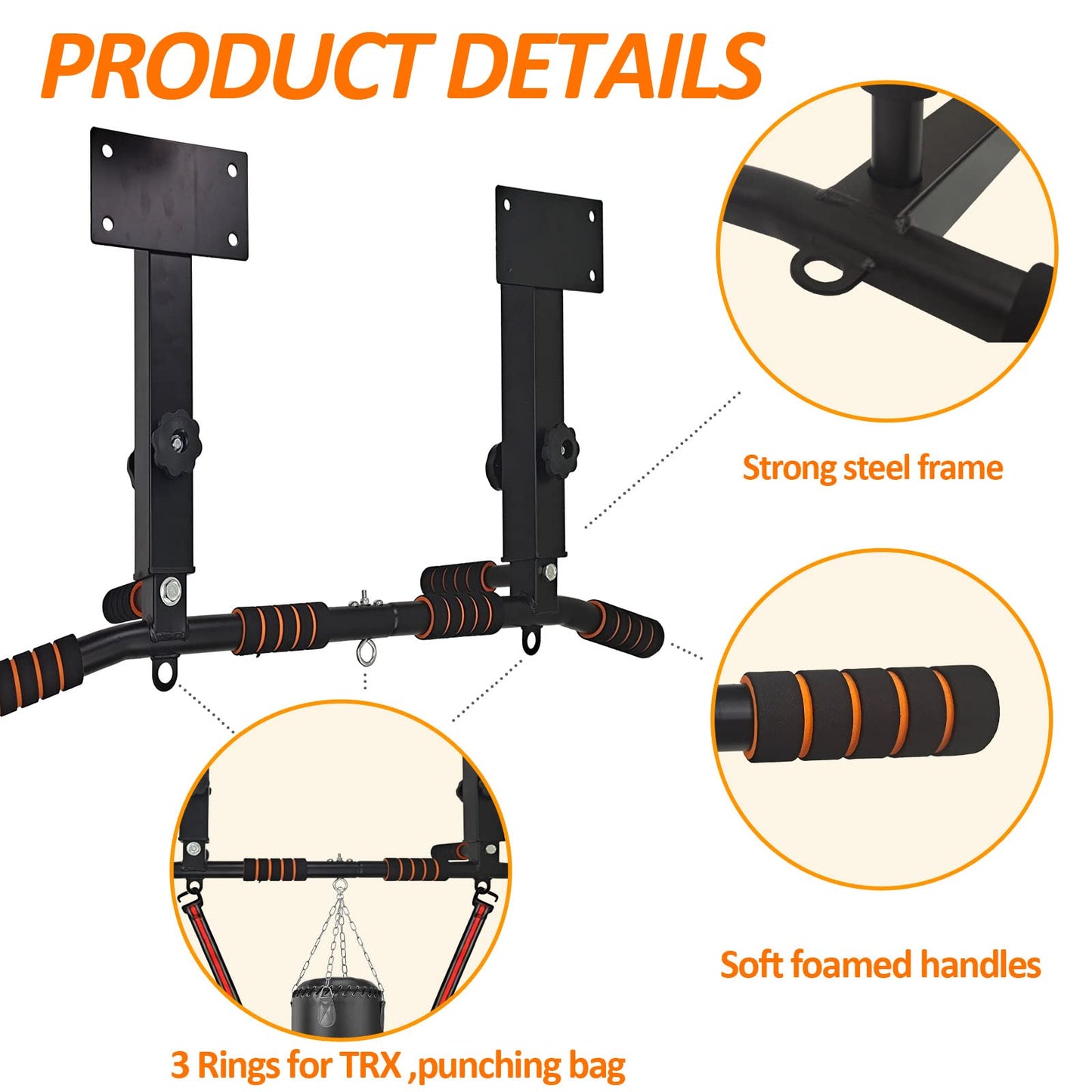 BESTHLS Joist Mounted Pull Up Bar 4 Level Height Adjustable Ceiling Mount Chin Pu Bar Heavy Duty for Home Gym Workout Strength Training Equipment