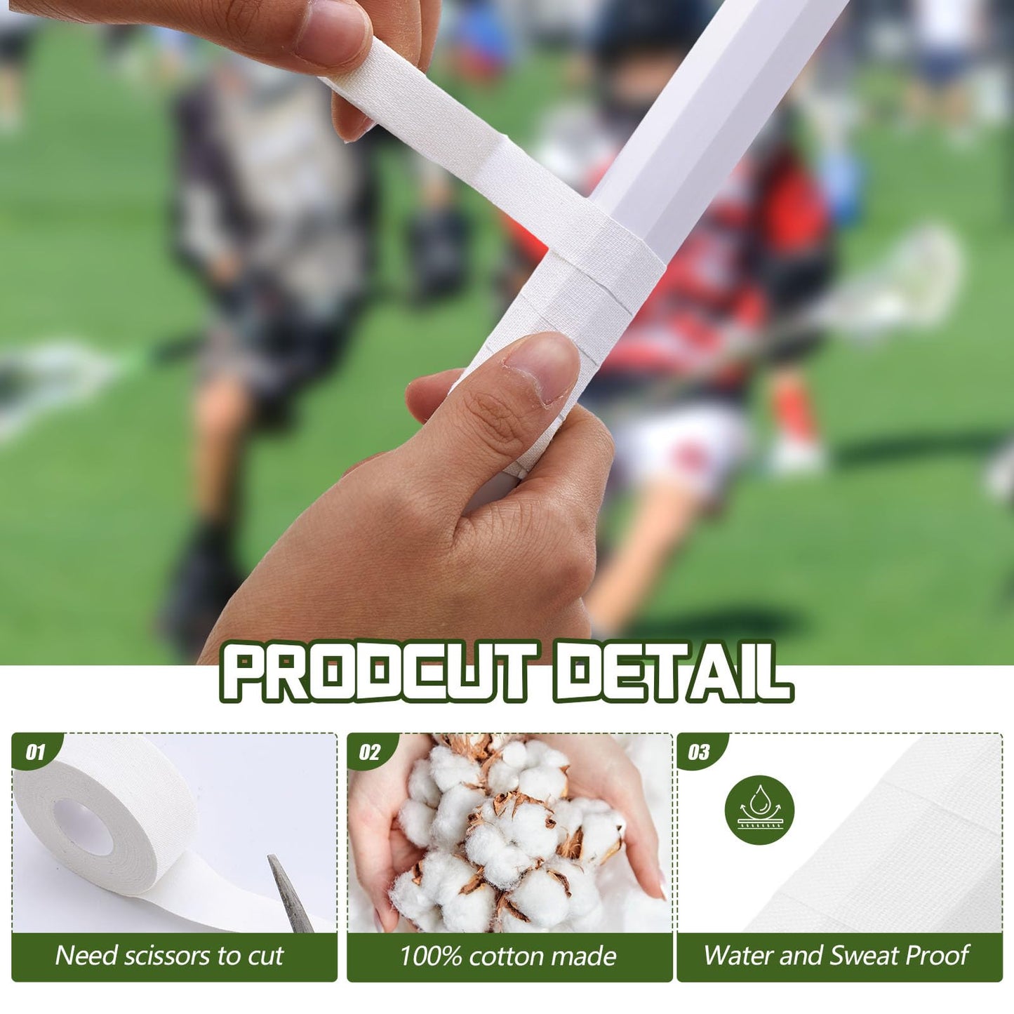 Gemscream 6 Pcs 30 ft Lacrosse Stick Tape 1 Inch 1/2 Inch Non-precut Cotton Sweat Absorbent Bat Grip Tape for Lacrosse Baseball Bats (White)
