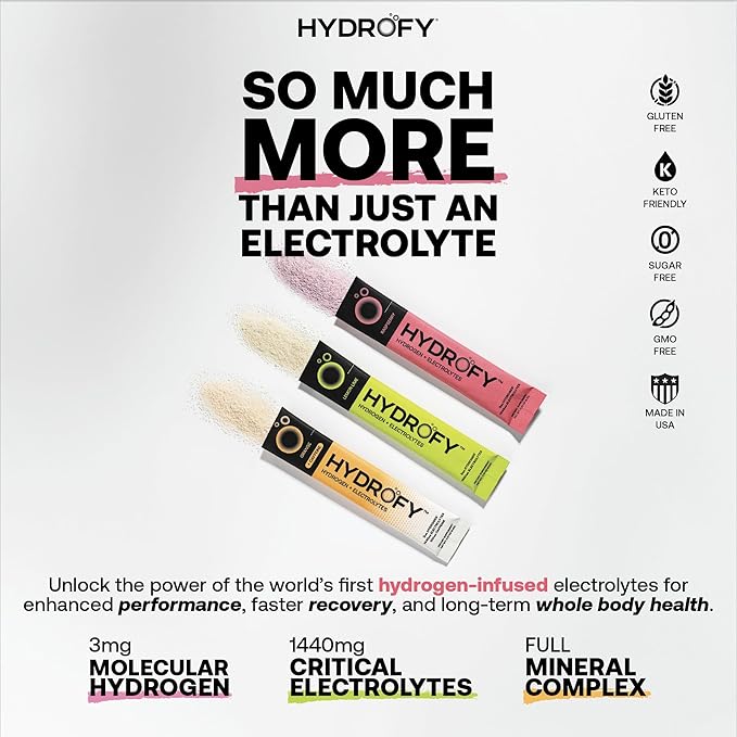 Hydrogen Water + Electrolytes Drink Mix | H2 Hydration Packets with Molecular Hydrogen, Sodium, Potassium, Magnesium, Calcium, and Minerals | No Sugar | Raspberry 25 Ct